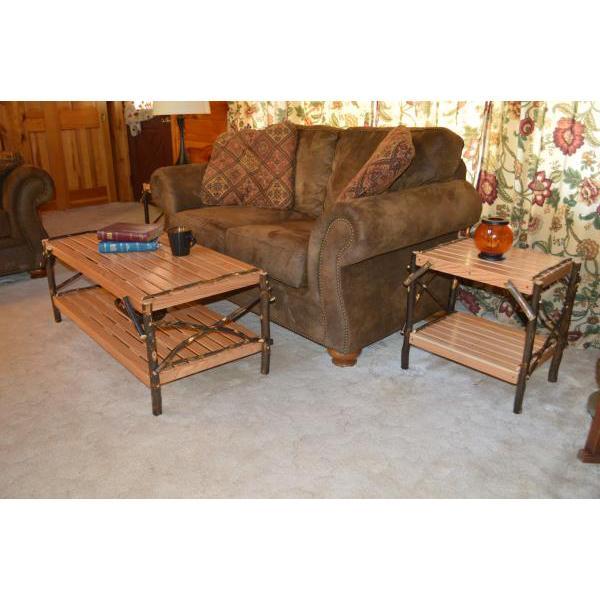 Solid Hickory Wood Coffee Table with Storage Shelf - Rustic Farmhouse Living Room Furniture for Home Decor & Entertainment Areas