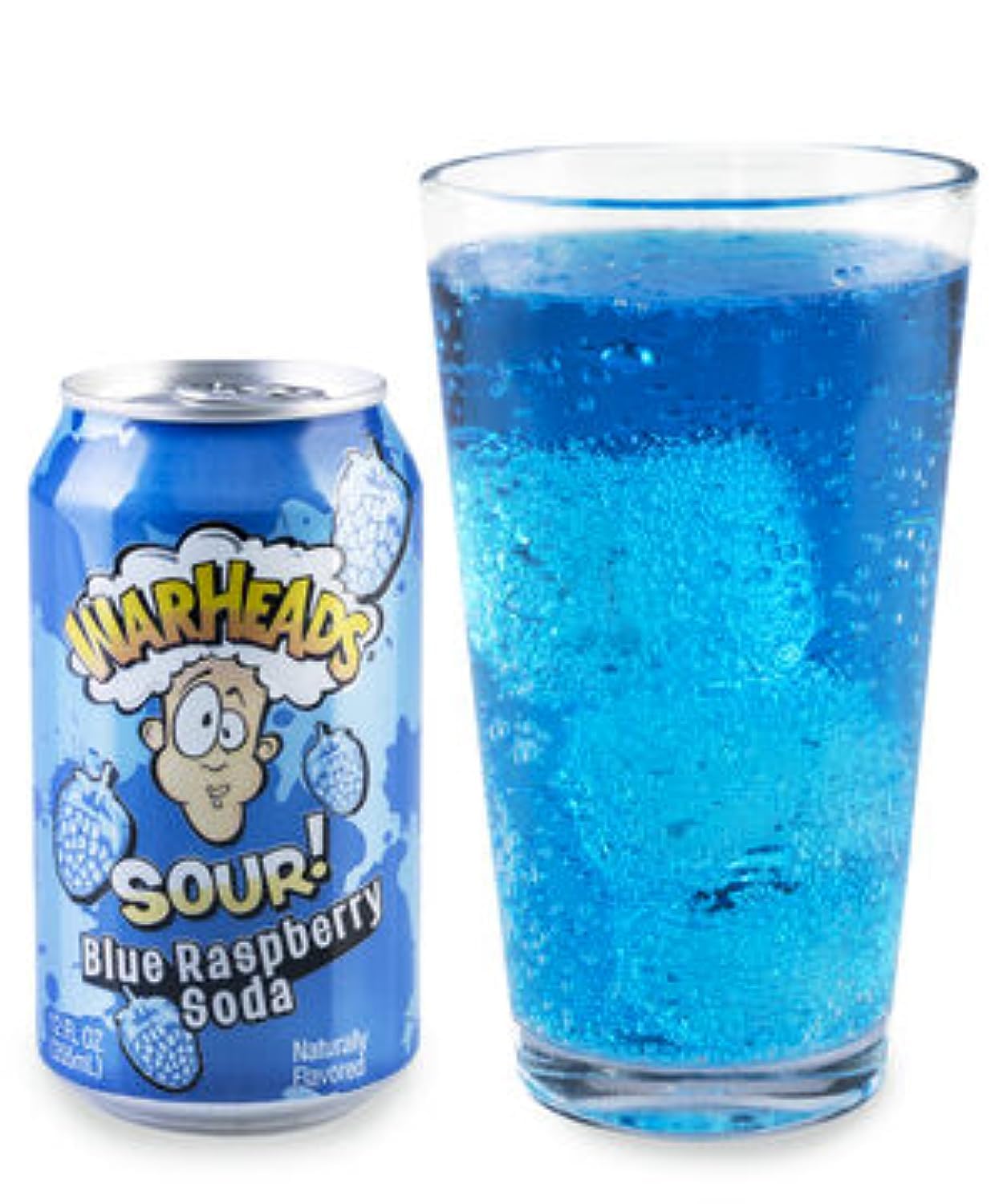 Warheads Sour Soda Blue Raspberry Flavor - 12 Pack (355ml Each) | Tart & Tangy Candy-Inspired Drink for Parties, Gaming Sessions & Summer Refreshment