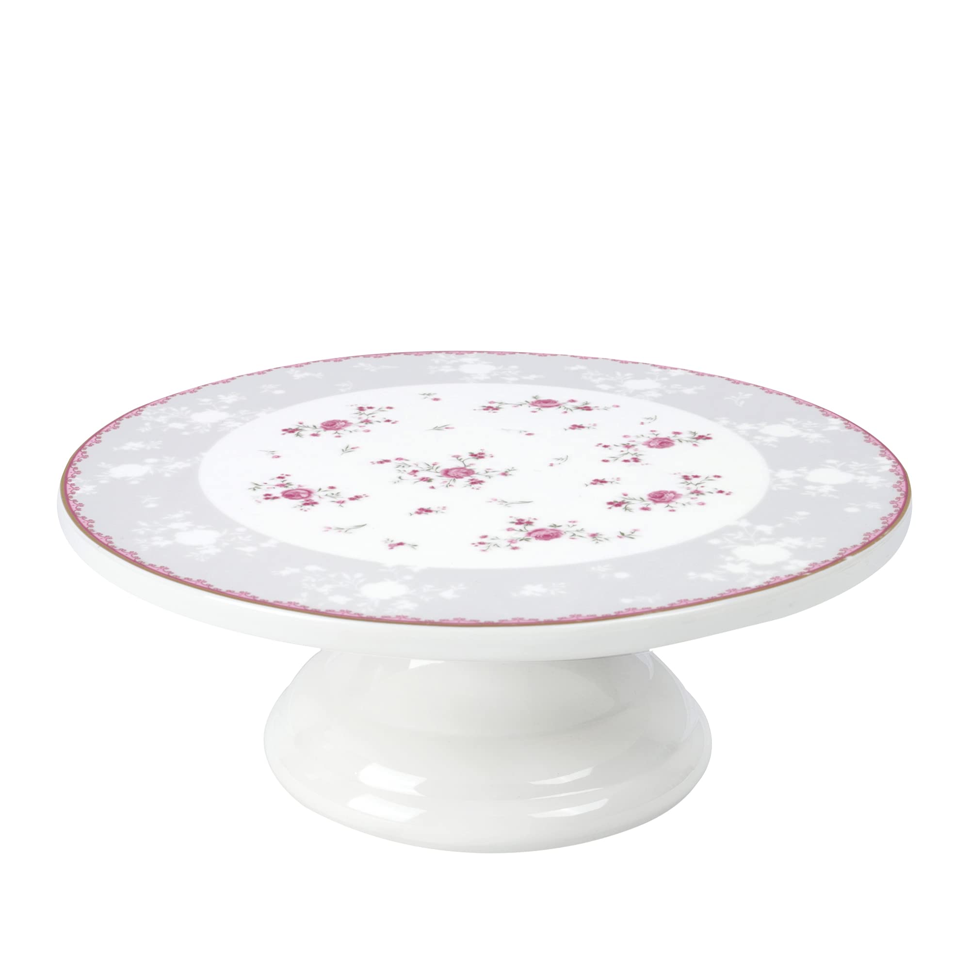 Fanquare 10 Inch Floral Porcelain Cake Stand - Pink Rose Vintage Dessert Plate for Tea Parties, Wedding Cakes, Birthday Celebrations & Home Decor