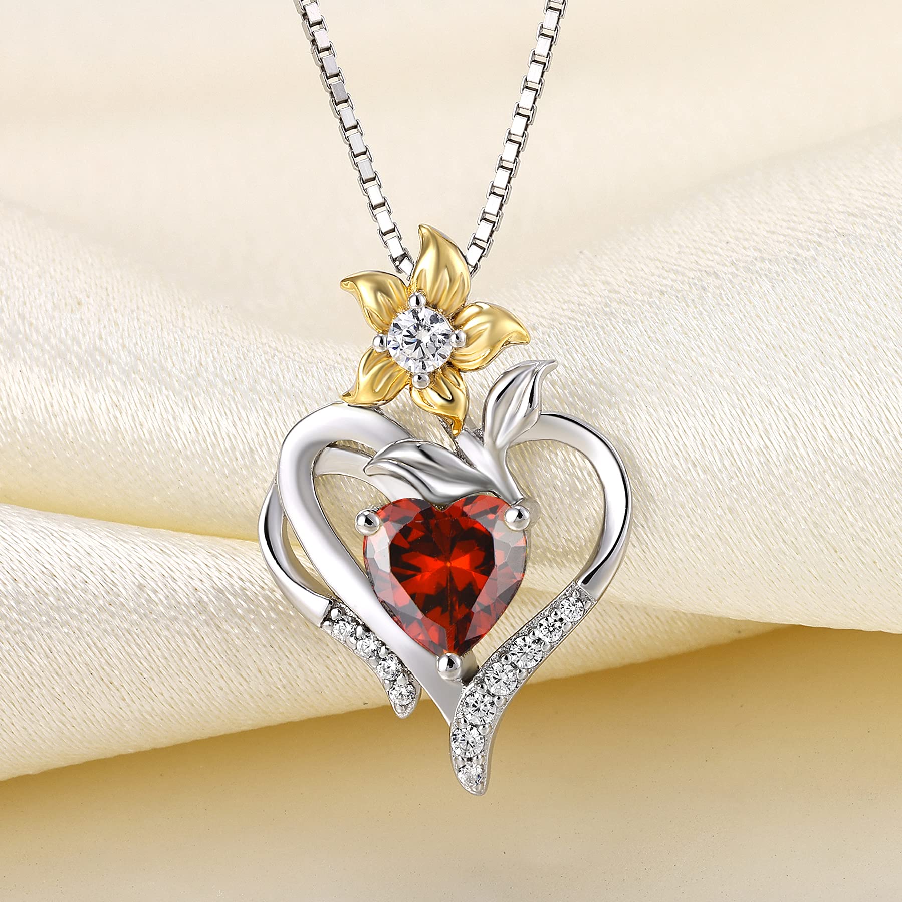 YL Sterling Silver Heart Necklace with Lily Flower & Gemstones - Elegant Love Pendant Jewelry for Women | Perfect Gift for Anniversary, Valentine's Day & Special Occasions