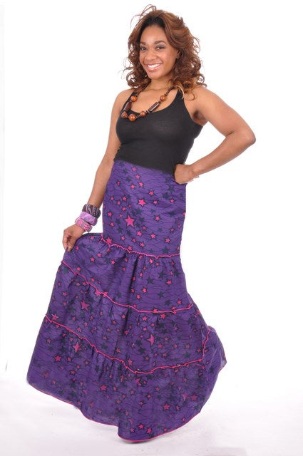 Elegant Purple and Fuchsia Stars African Print Skirt DP3214S - Stylish Ankara Skirt for Women, Perfect for Parties, Weddings & Cultural Events