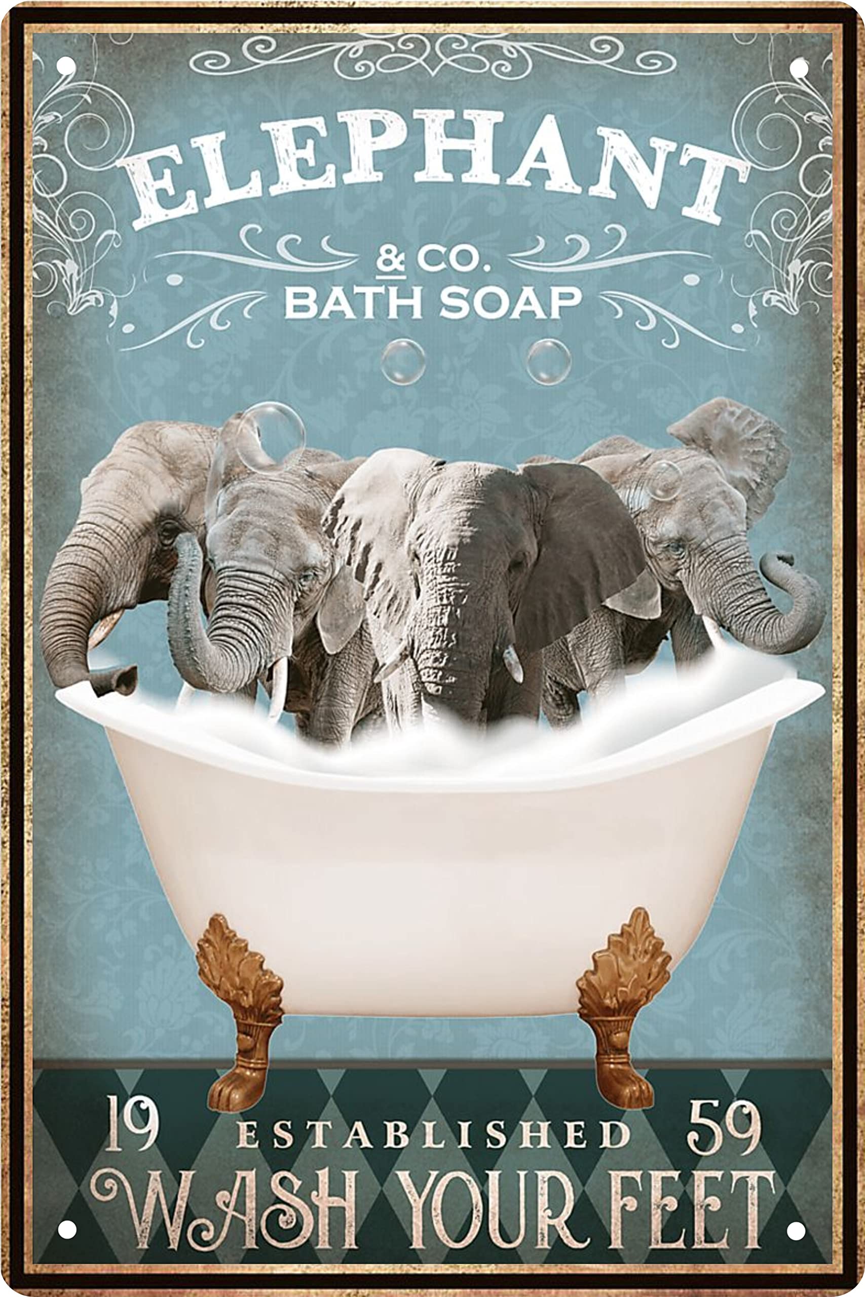 Vintage Elephant Metal Tin Sign - Retro Wall Art Decor for Bathroom, Bathtub, Farmhouse, Bar & Man Cave - Funny Pet Lover Gift - 8x12 Inch - Perfect for Home, Office, or Cafe Decoration