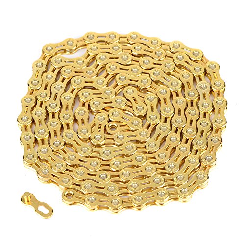 Gold Bike Chain - 116 Links Hollow-Out Replacement Bicycle Chain for Fixed Gear & Road Bikes | Durable & Portable Cycling Accessory | Perfect for Outdoor Riding, Commuting & Men's Bicycles