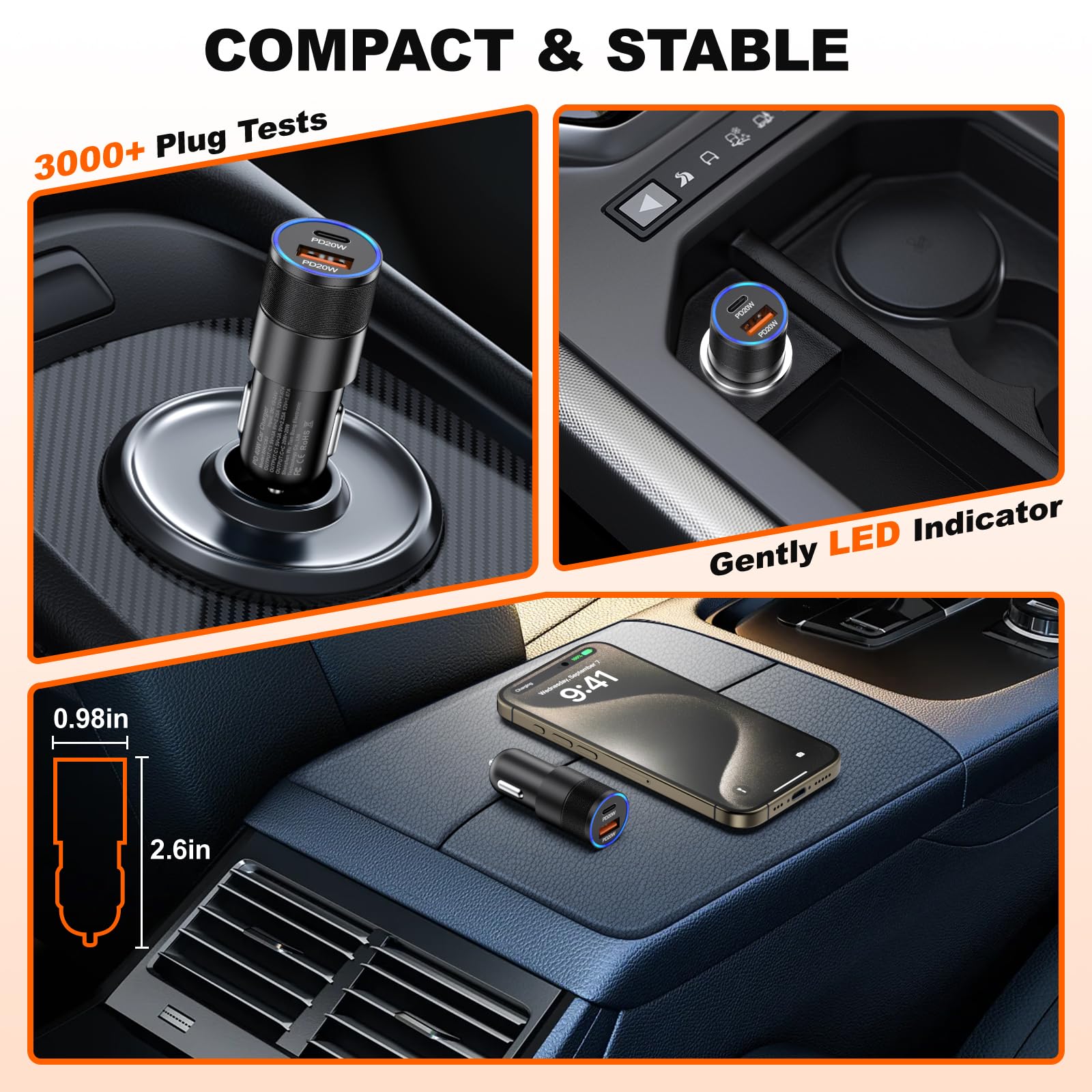 36W Dual Port USB C Car Charger Adapter - Fast Charging PD/QC3.0 12V Cigarette Lighter Charger for iPhone 16/15/14/13/12 Pro Max, iPad Mini, Galaxy S24/S23/Note 20 - Perfect for Road Trips & Daily Commutes (2-Pack)