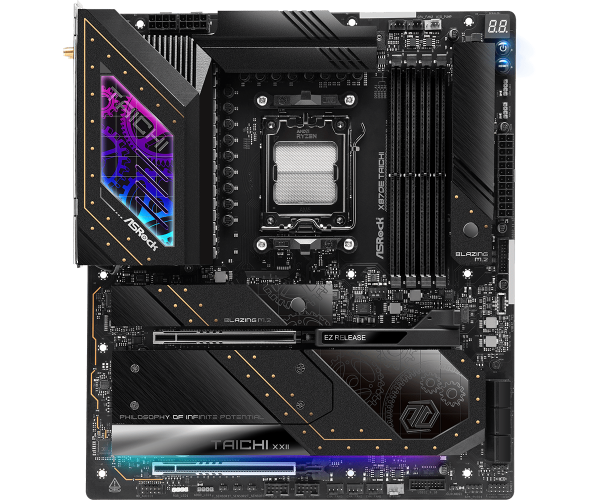 ASRock X870E Taichi AM5 Socket Motherboard - AMD Ryzen 7000 Ready, PCIe 5.0, DDR5, WiFi 6E - Perfect for Gaming PCs, Content Creation & High-Performance Workstations