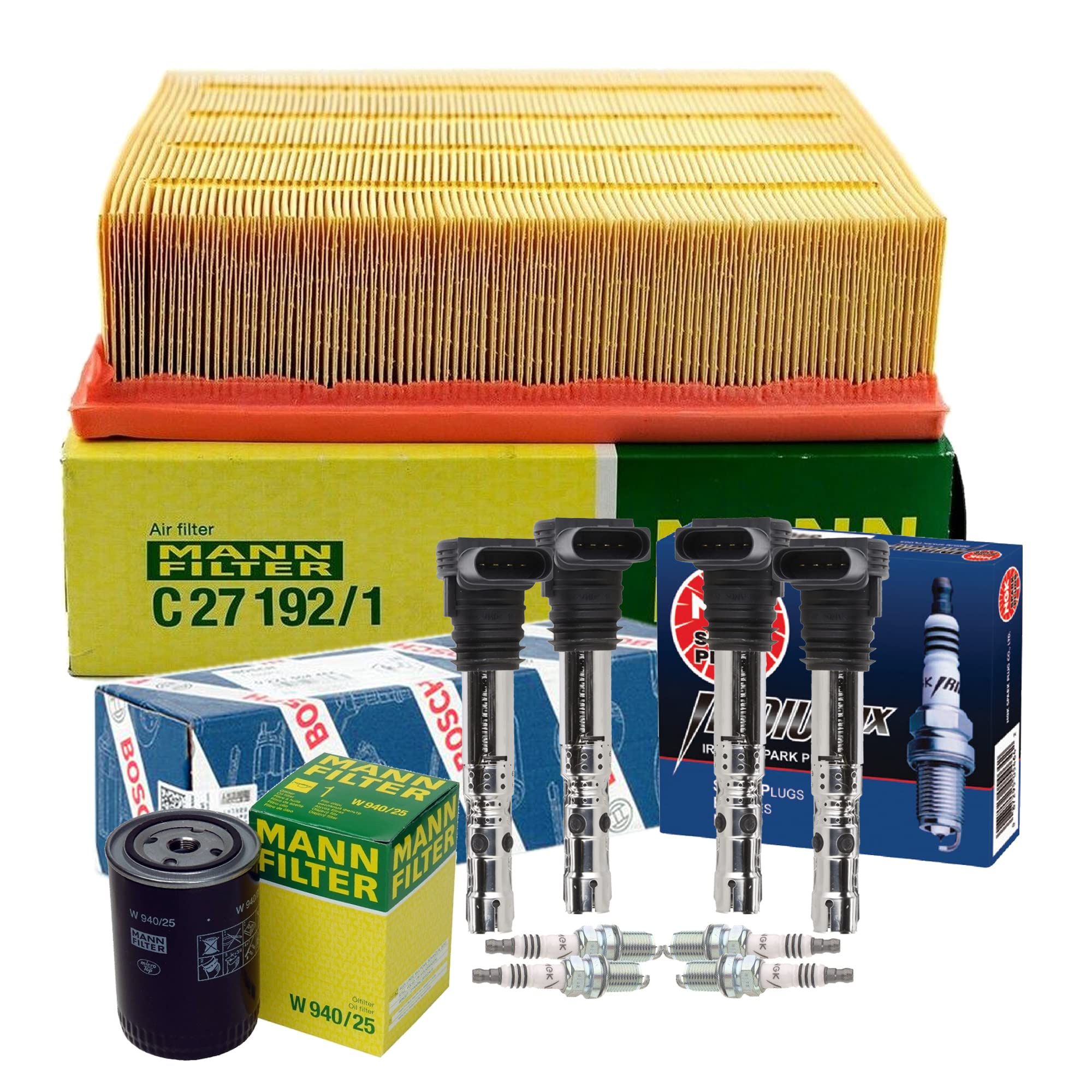 Premium Engine Oil Air Filters with Newparts Premium 4 COP Ignition Coils & NGK 4 Iridium IX Spark Plugs - Complete Tune Up Kit for Audi A4 Quattro 1.8L L4 Turbocharged AMB Engine - Improve Performance & Fuel Efficiency for Daily Driving & Racing
