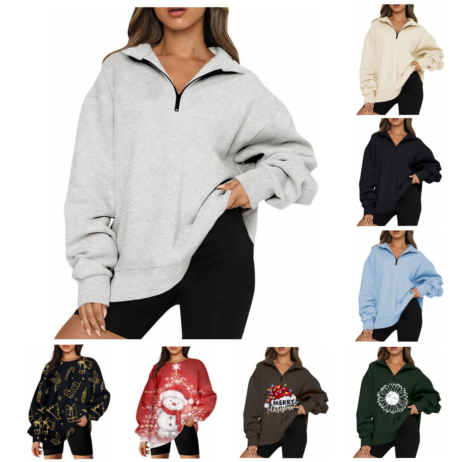 2022 SALIFUN Women's Quarter Zip Pullover - Long Sleeve Oversized Sweatshirt | Y2K Fashion Jumper Top for Teen Girls | Perfect for Fall Outfits, Casual Wear & Street Style