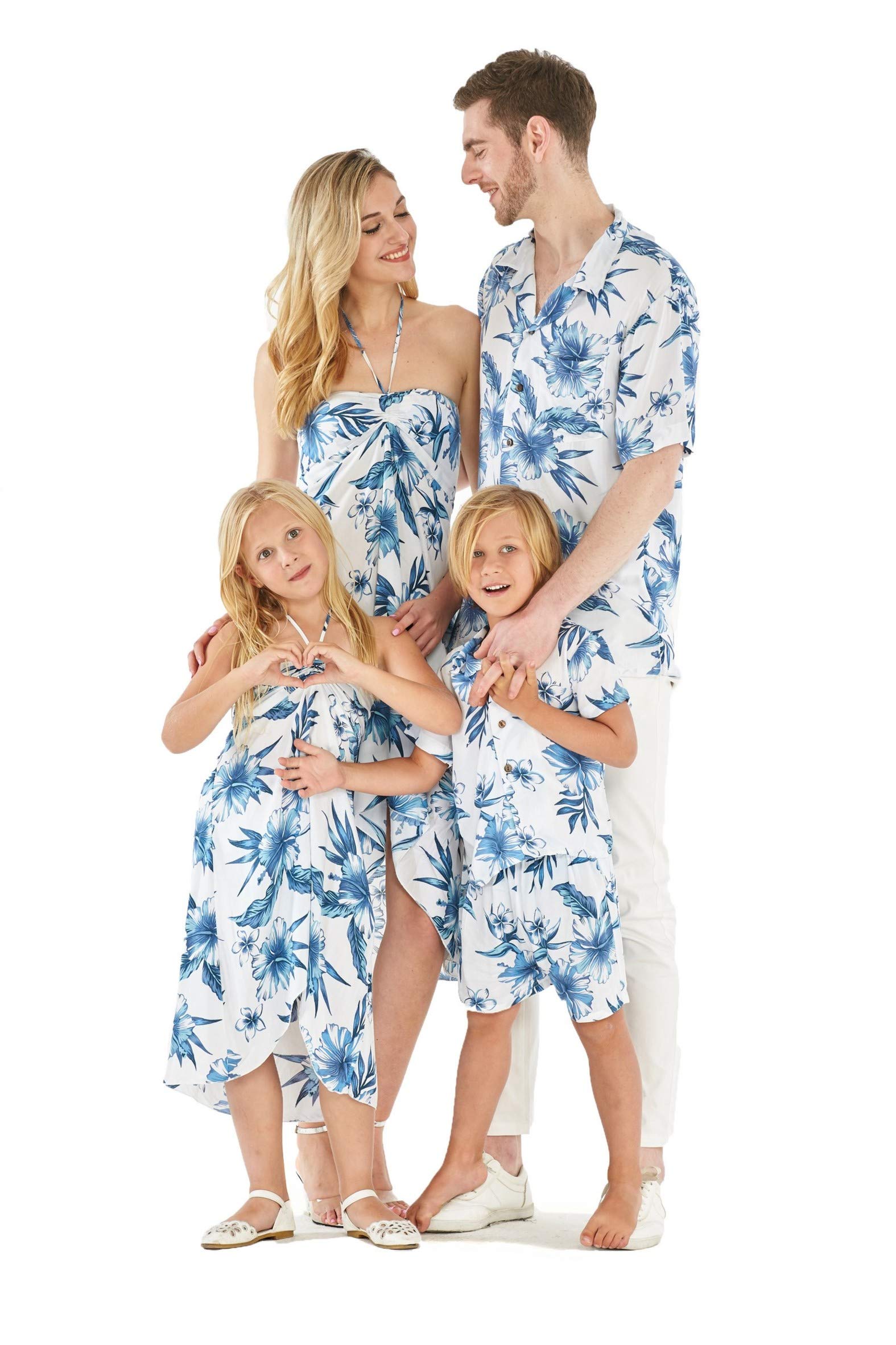 Matching Hawaiian Luau Outfits for Siblings - Tropical Floral Print Boy & Girl Aloha Shirts - Perfect for Family Vacations, Beach Parties and Summer Photoshoots