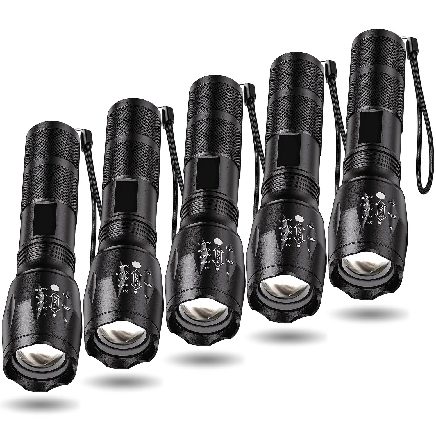 MVIOCS 5-Pack High Lumens LED Tactical Flashlight Set - 5 Modes, Compact & Waterproof Zoomable Flashlights for Camping, Hiking, Home Emergency & Outdoor Adventures