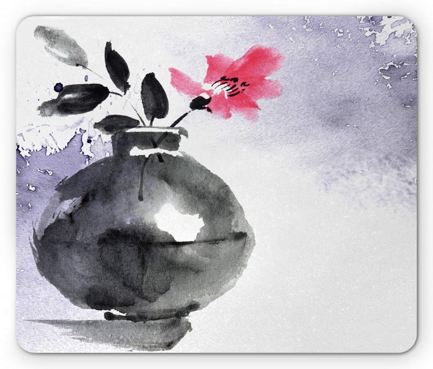 Ambesonne Floral Mouse Pad with Watercolor Painted Vase Design - Non-Slip Rubber Base, Standard Size (Coral Charcoal Grey) - Perfect for Office, Gaming & Home Computer Workstations
