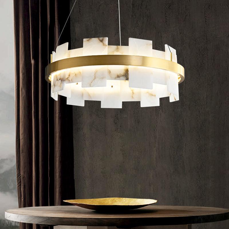 Alabaster Halo Chandelier - Modern Crystal Ceiling Light Fixture for Dining Room, Bedroom & Living Room Decor