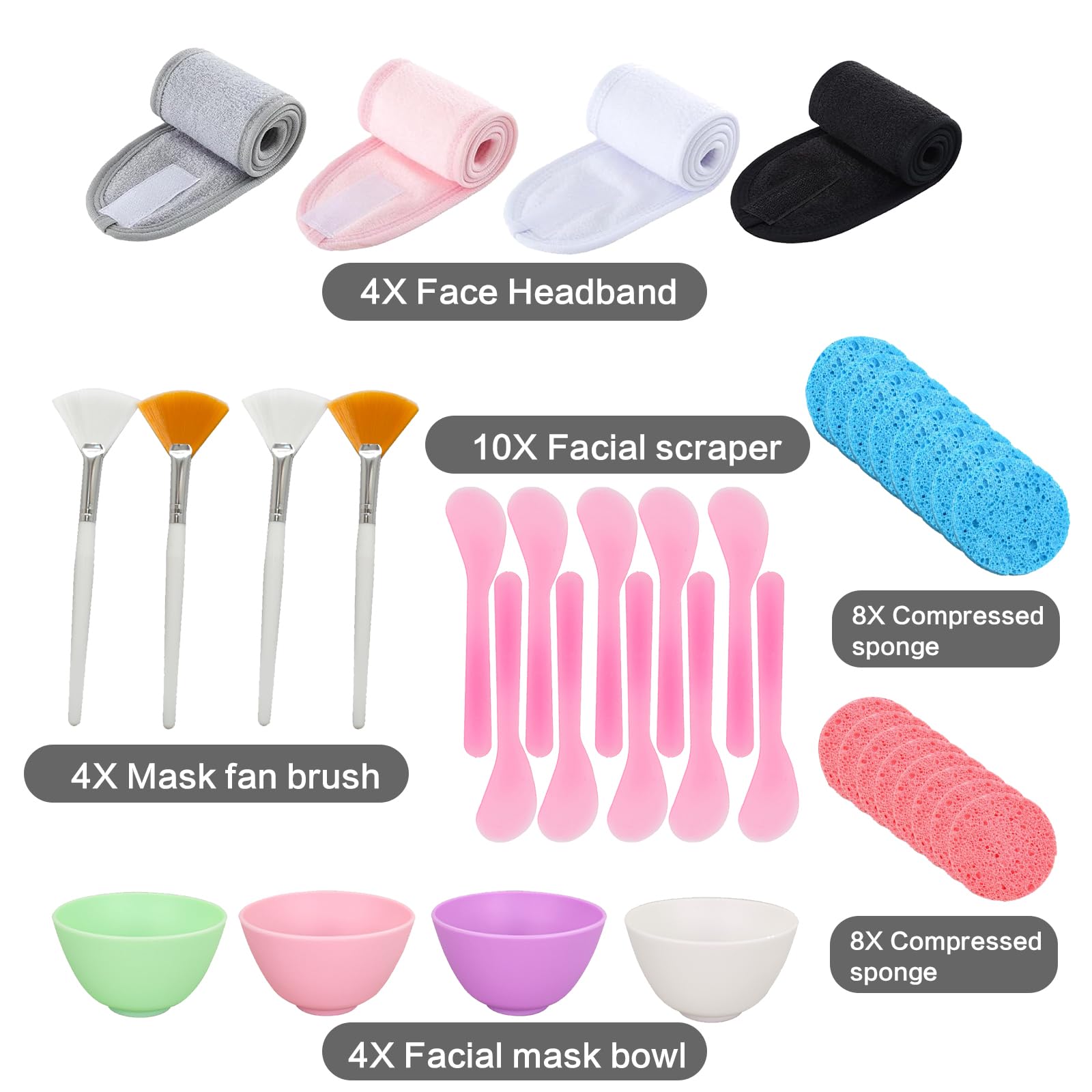 38PCS Professional Esthetician Face Mask Mixing Bowl Set - Facial Mask Bowl, Spatula, Soft Brushes, Wet Puff & Headband Clay Applicator Tools - Complete Esthetician Supplies Kit for Facials, Spa & Beauty Treatments at Home or Salon