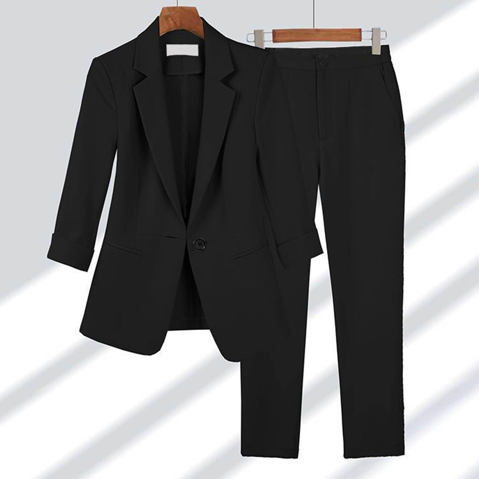 Women's 2-Piece Pant Suit Set - Long Sleeve Blazer & Lounge Pants Matching Outfit | Fall Fashion 2024 | Office Wear, Business Casual & Comfortable Lounge Suits