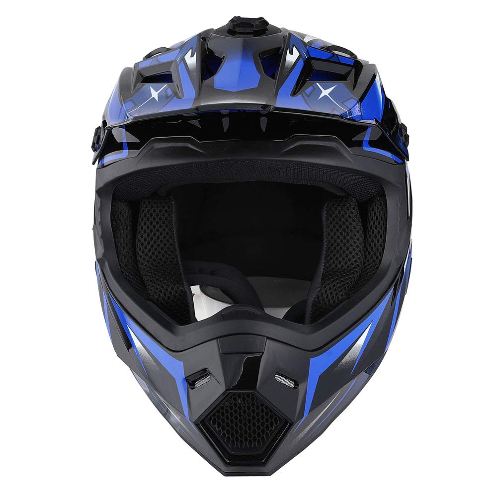 1Storm Adult Motocross Helmet - BMX MX ATV Dirt Bike Racing Helmet with Bluetooth Headset (Sonic Blue) - Lightweight DOT Approved for Off-Road, Motorcycle & Extreme Sports