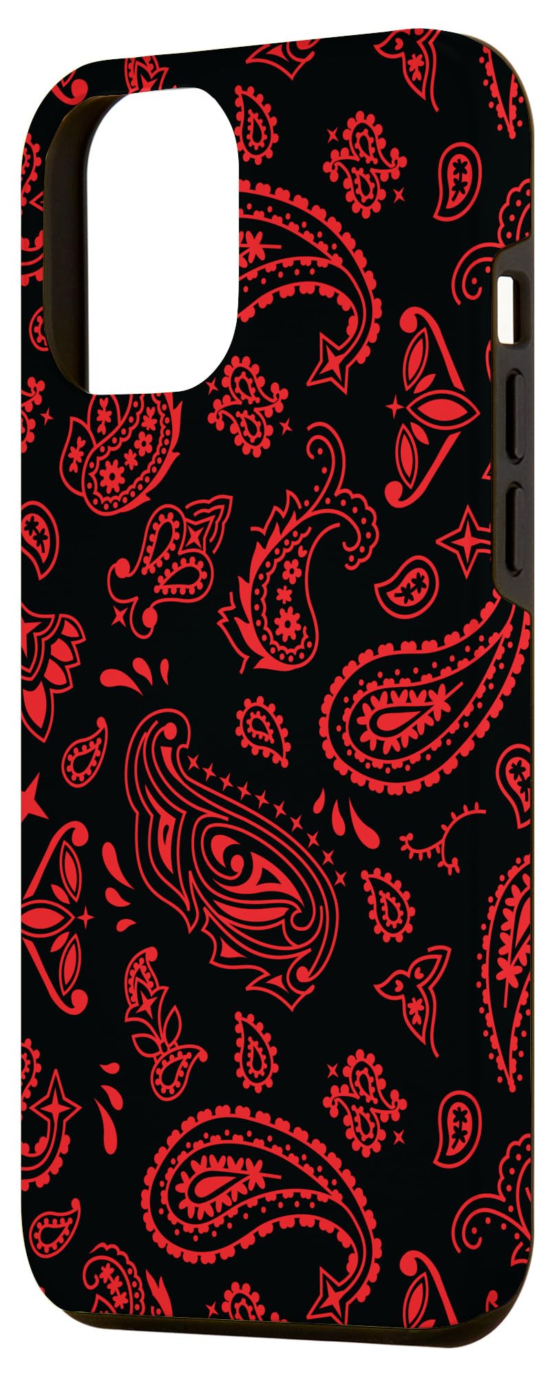 iPhone 12 Pro Max Case - Classic Black with Red Paisley Bandana Design | Shockproof Protective Cover for Everyday Use, Travel & Outdoor Activities