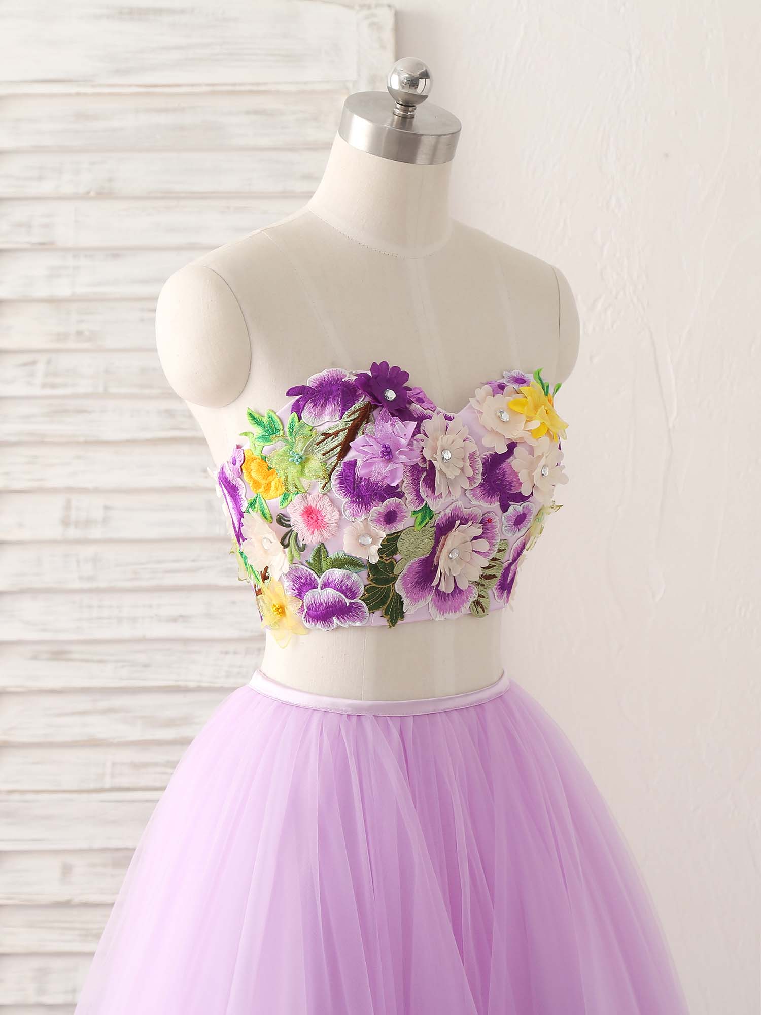 Elegant Purple Two-Piece Applique Tulle Long Prom Dress for Evening Gala & Formal Events - Perfect for Homecoming, Prom Night, and Special Occasions