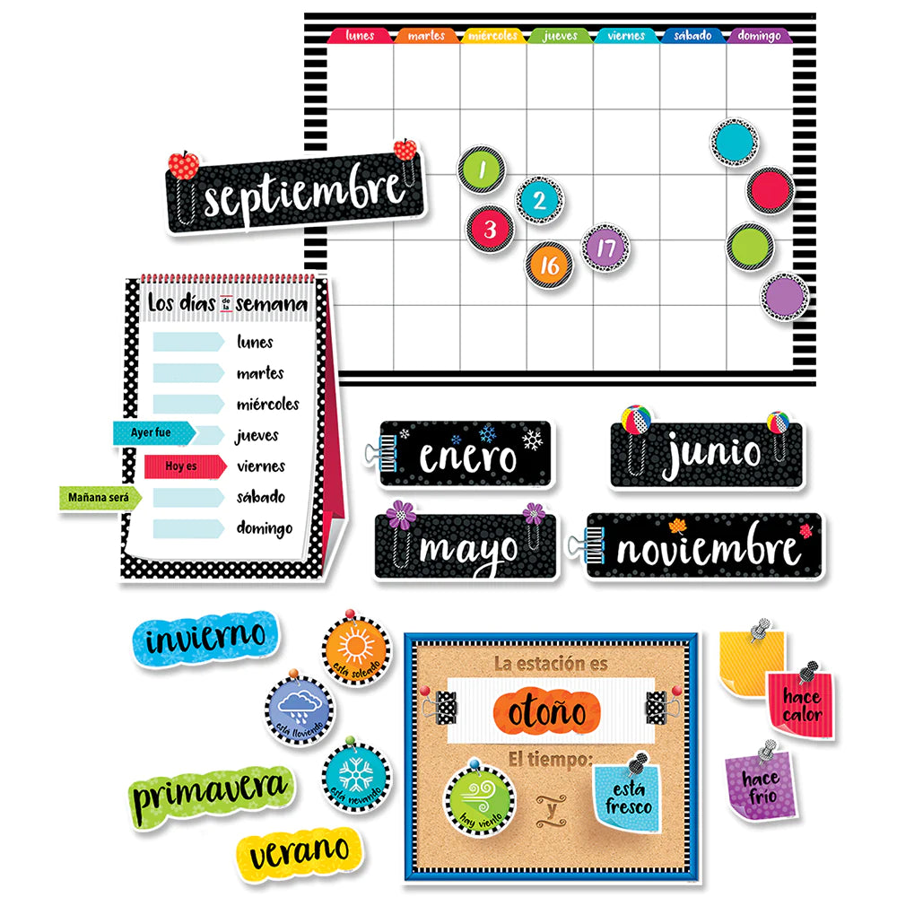 Vibrant Spanish Calendar Set for Classroom & Home - Bulletin Board Decor with Bold Colors | Perfect for Teachers, Students & Bilingual Learning