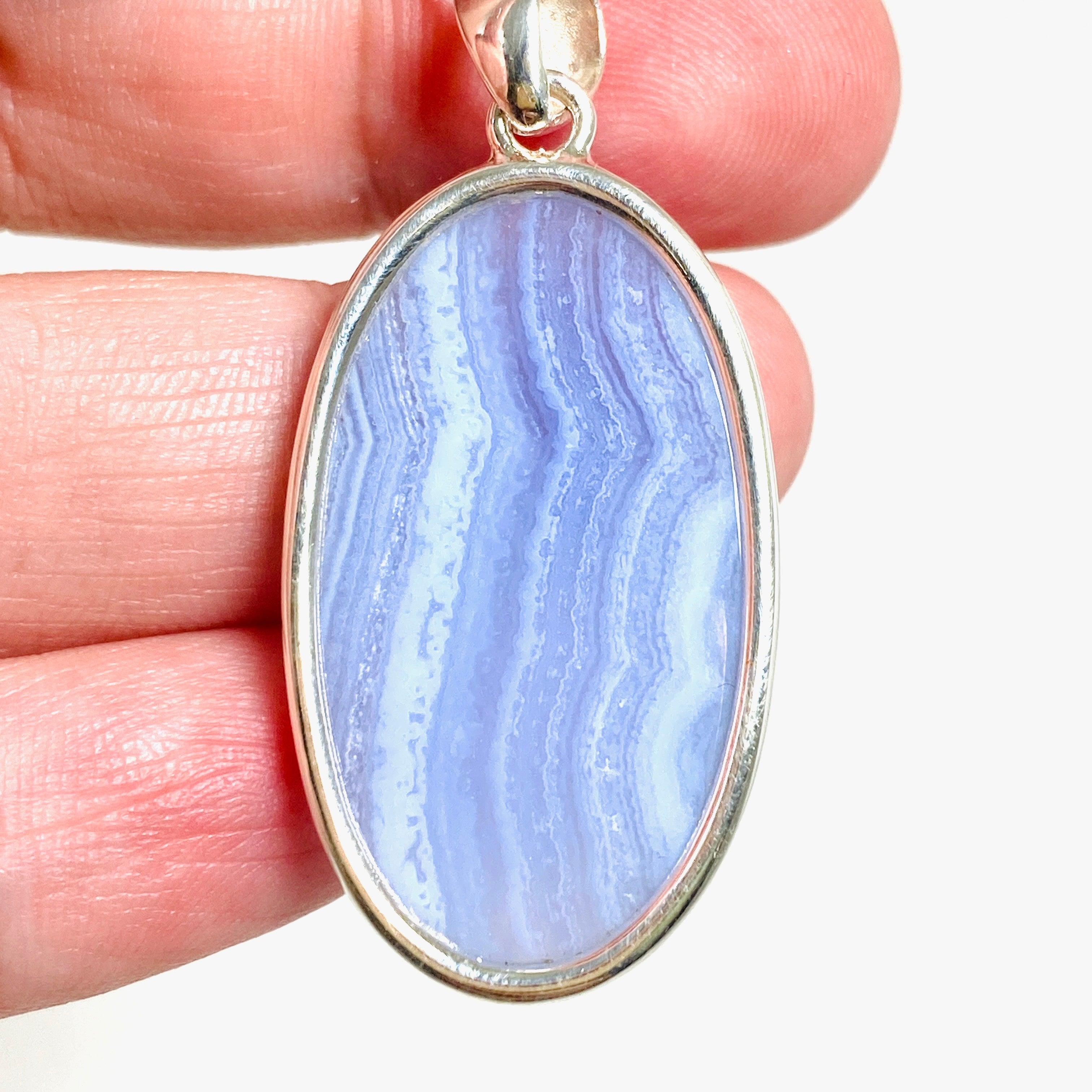 Blue Lace Agate Oval Pendant Necklace - Natural Stone Jewelry for Women - Elegant Gift for Birthday, Anniversary & Special Occasions