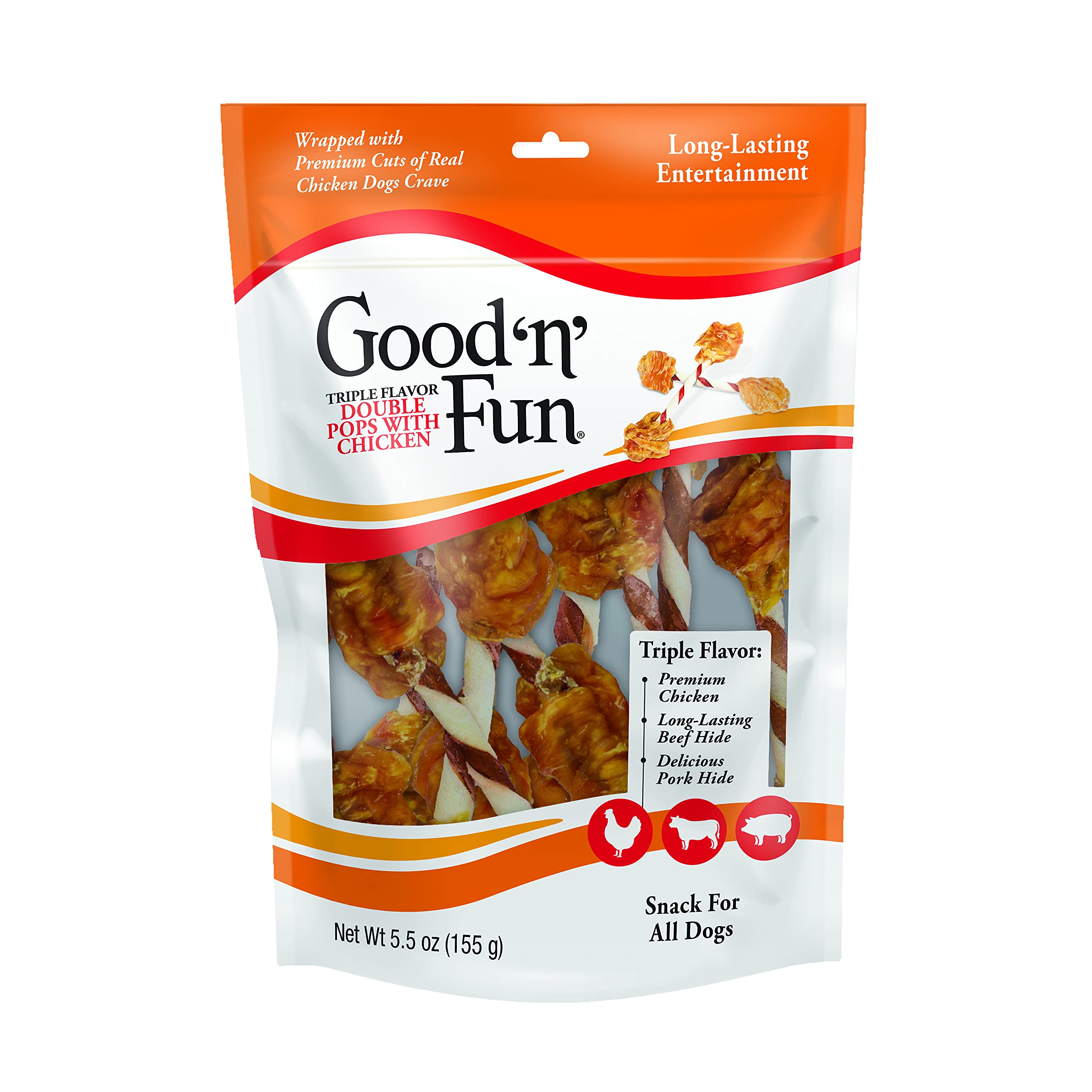 Premium Triple Flavor Double Pops Dog Treats with Chicken - 5.5oz Gourmet Chews for Small & Large Dogs - Perfect for Training, Rewards & Dental Health