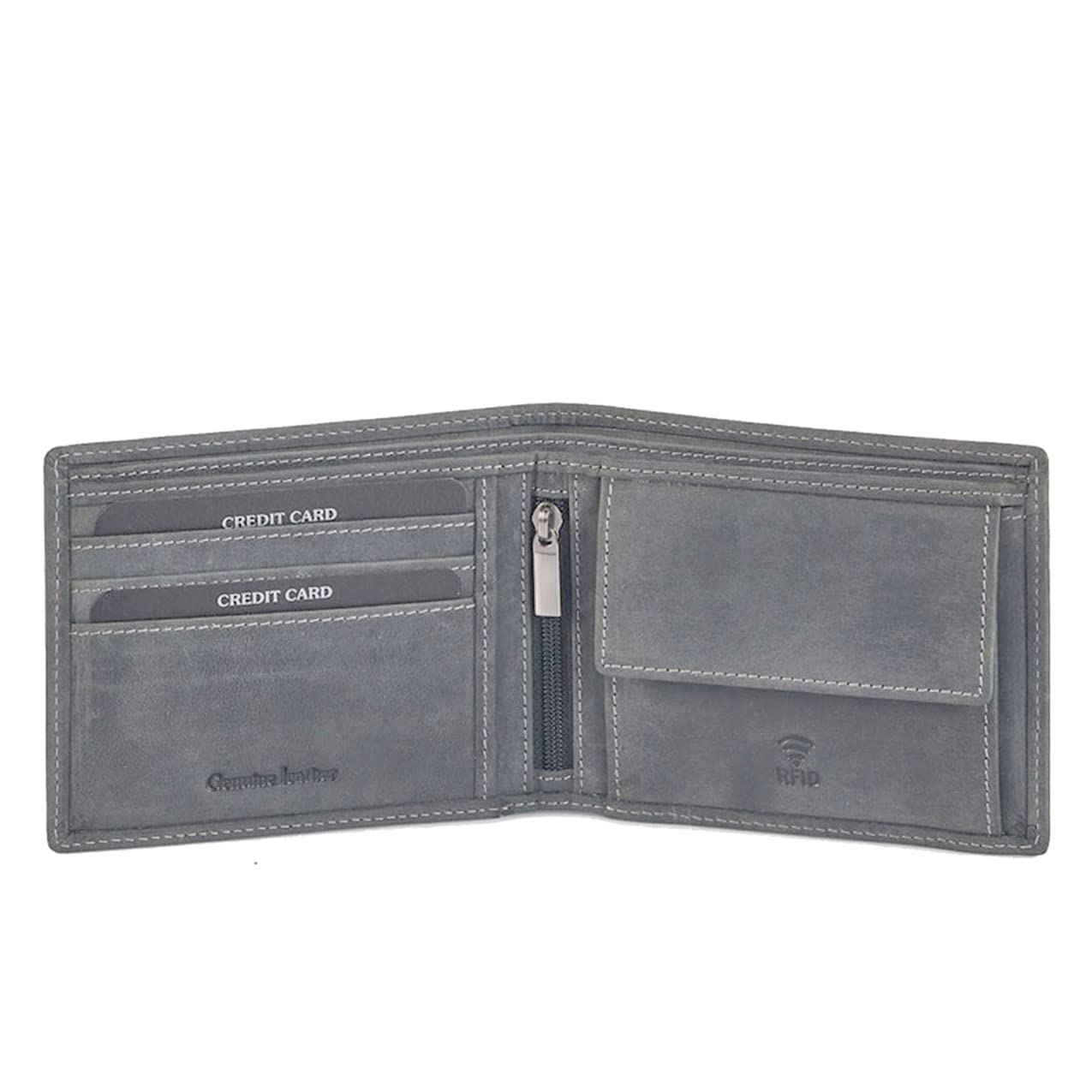Genuine Washed Calf Leather RFID Blocking Bifold Wallet for Men with Coin Pocket & Secret Zippered Pocket - Premium Men's Wallet (Black) - Perfect for Everyday Use, Travel & Business