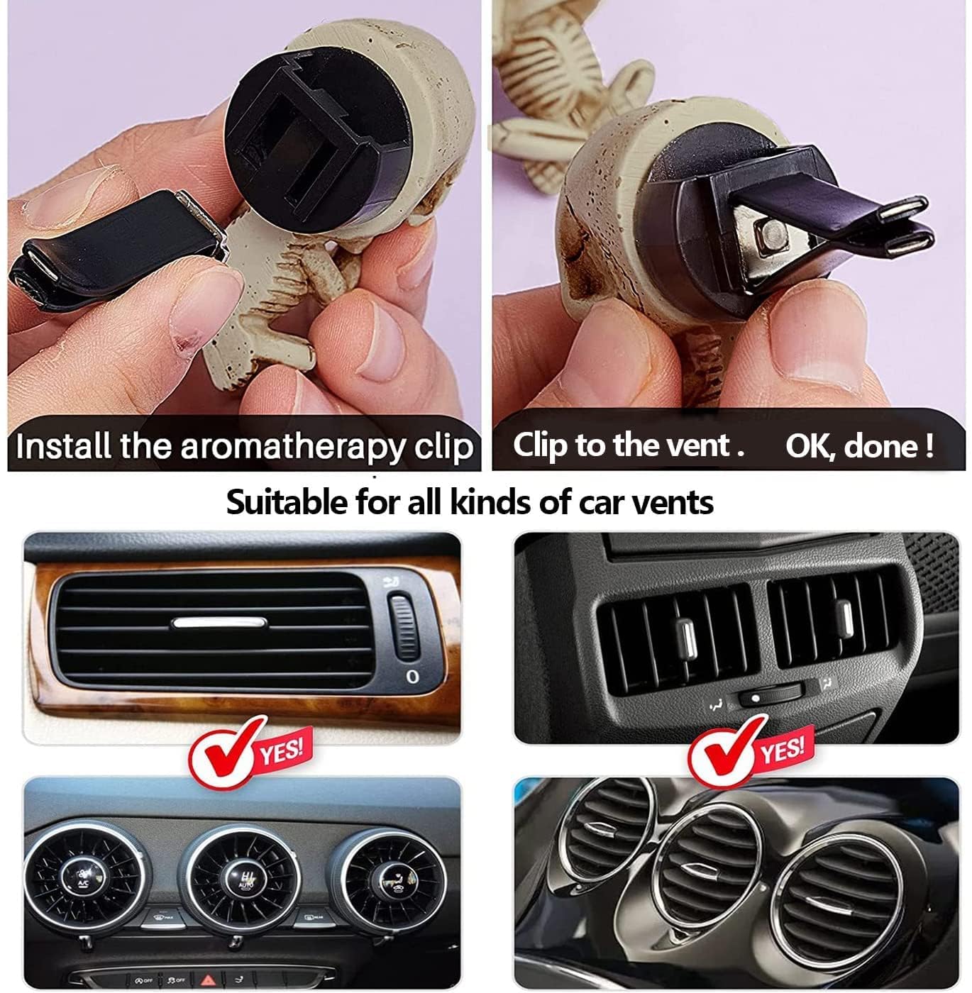 Evil Skull Car Air Fresheners Vent Clips - 6 Pack Felt Pads, Gothic Halloween Car Accessories for Men & Women | Perfect for Halloween Decor, Car Interior Styling & Unique Gift Ideas