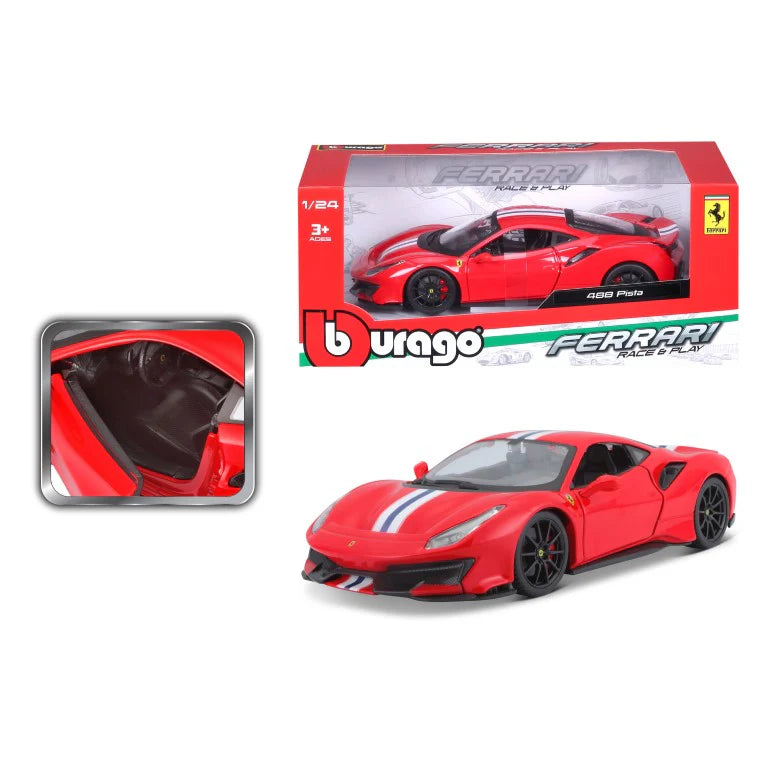 1:24 Ferrari 488 Pista Die-Cast Model Car - Racing Red Color - Collectible Sports Car for Display, Gifts & Racing Enthusiasts - Perfect for Home Decor, Office Display & Car Lovers Collection