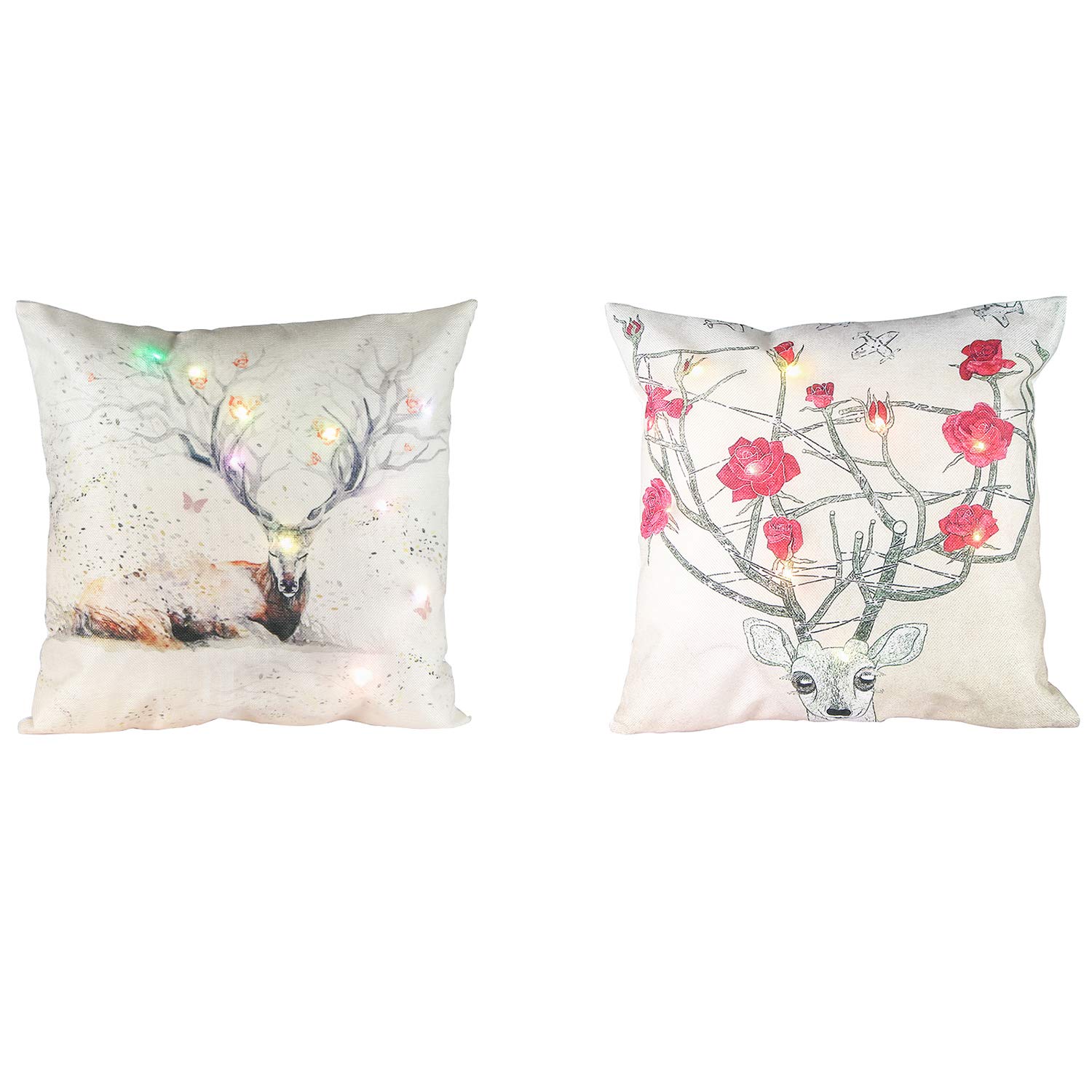 18x18 Inch LED Elk & Deer Pillow Cover with Light - Soft Glow Throw Pillow Case for Couch, Sofa, Bed, Car - Perfect for Christmas Decorations & Valentine's Day Gifts - Cozy Home Decor & Romantic Ambiance Lighting