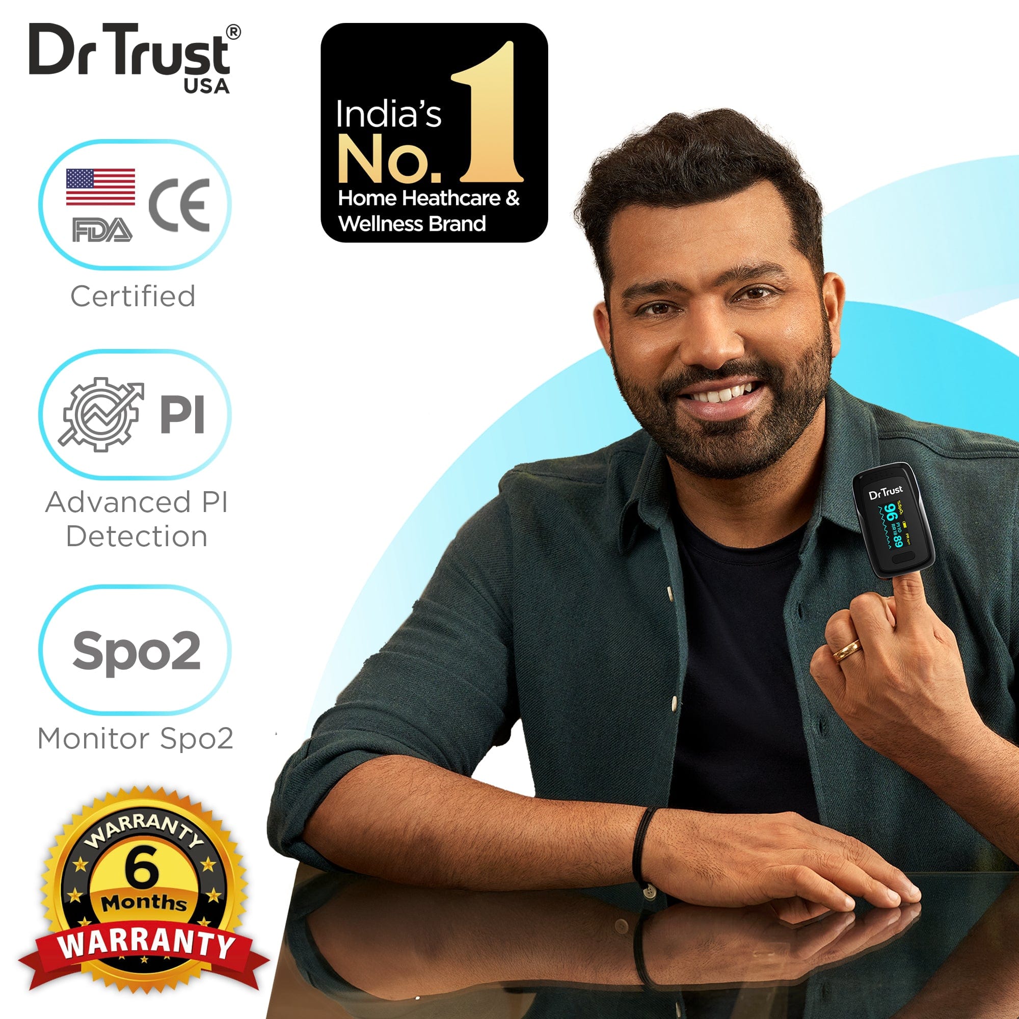 Dr Trust USA Vital Pulse Oximeter - Accurate SPO2 & Heart Rate Monitor for Fingertip, Portable Blood Oxygen Saturation Meter with LED Display - Ideal for Home Use, Sports, and Health Monitoring