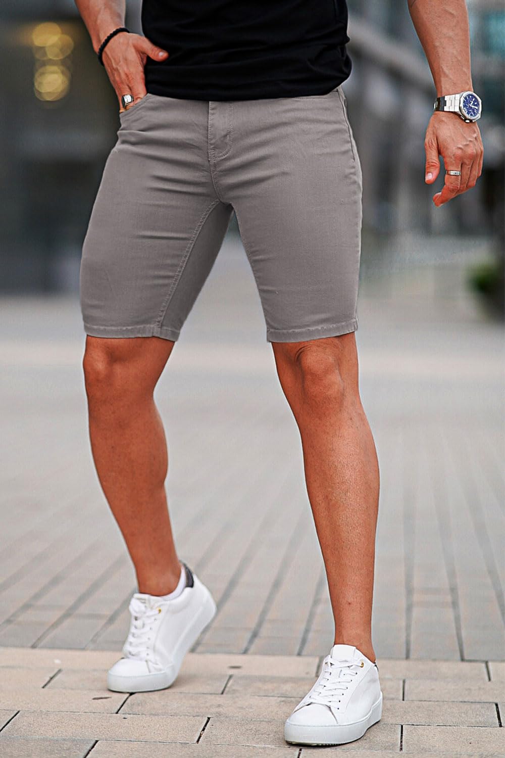 GINGTTO Men's Skinny Stretch Denim Shorts - Slim Fit Stretch Jean Shorts for Men | Perfect for Summer, Casual Outfits & Beach Wear