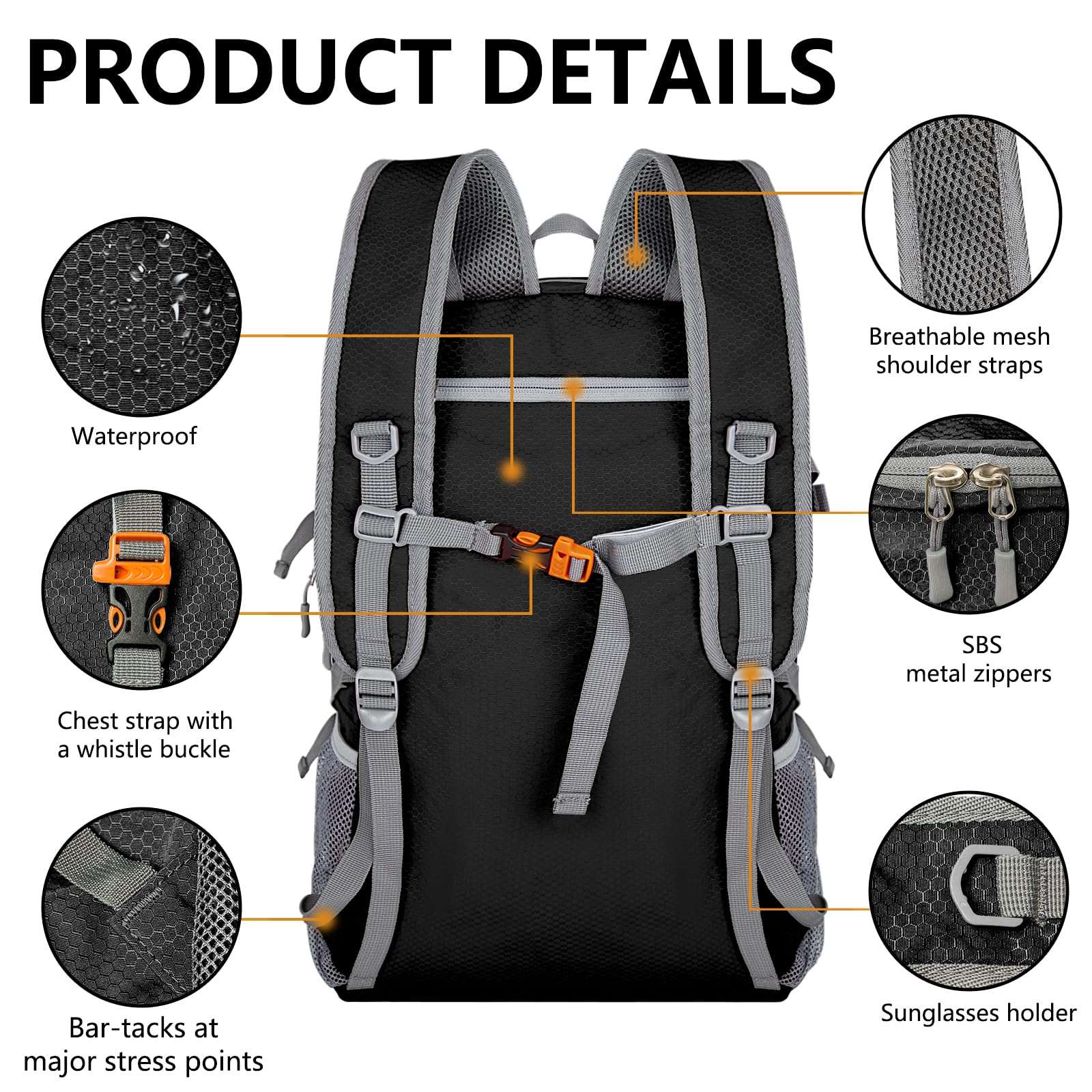 Goloni Ultra Lightweight Packable Backpack 40L - Water Resistant Foldable Hiking Daypack for Travel, Camping & Outdoor Adventures (Black)