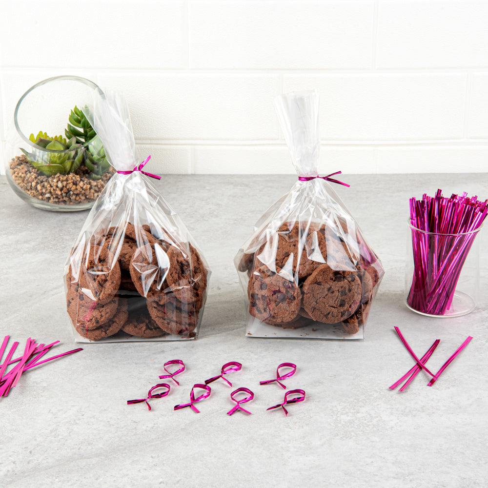 Pink Metallic Twist Ties for Bags - 500 Count Box | Reusable Bag Closures for Food Storage, Gift Wrapping & Organizing