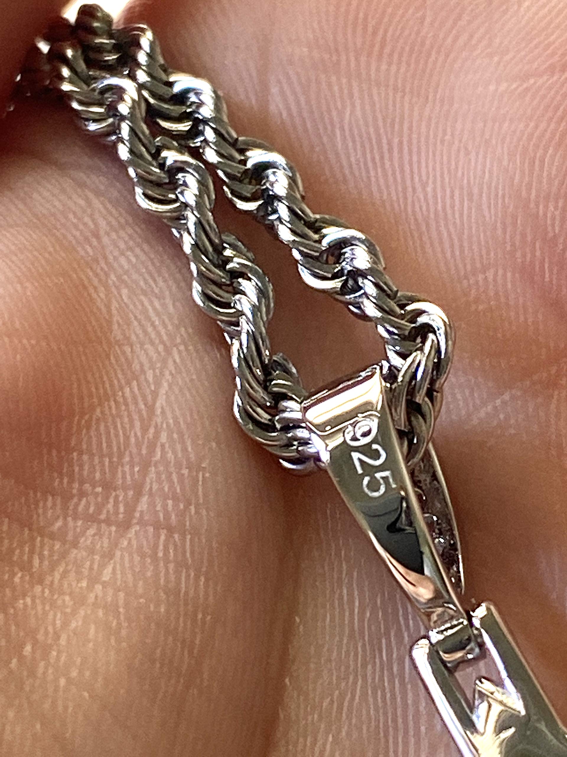 925 Sterling Silver Iced Out Pendant Necklace for Men & Women - Italian White Gold Finish Stainless Steel Rope Chain (16