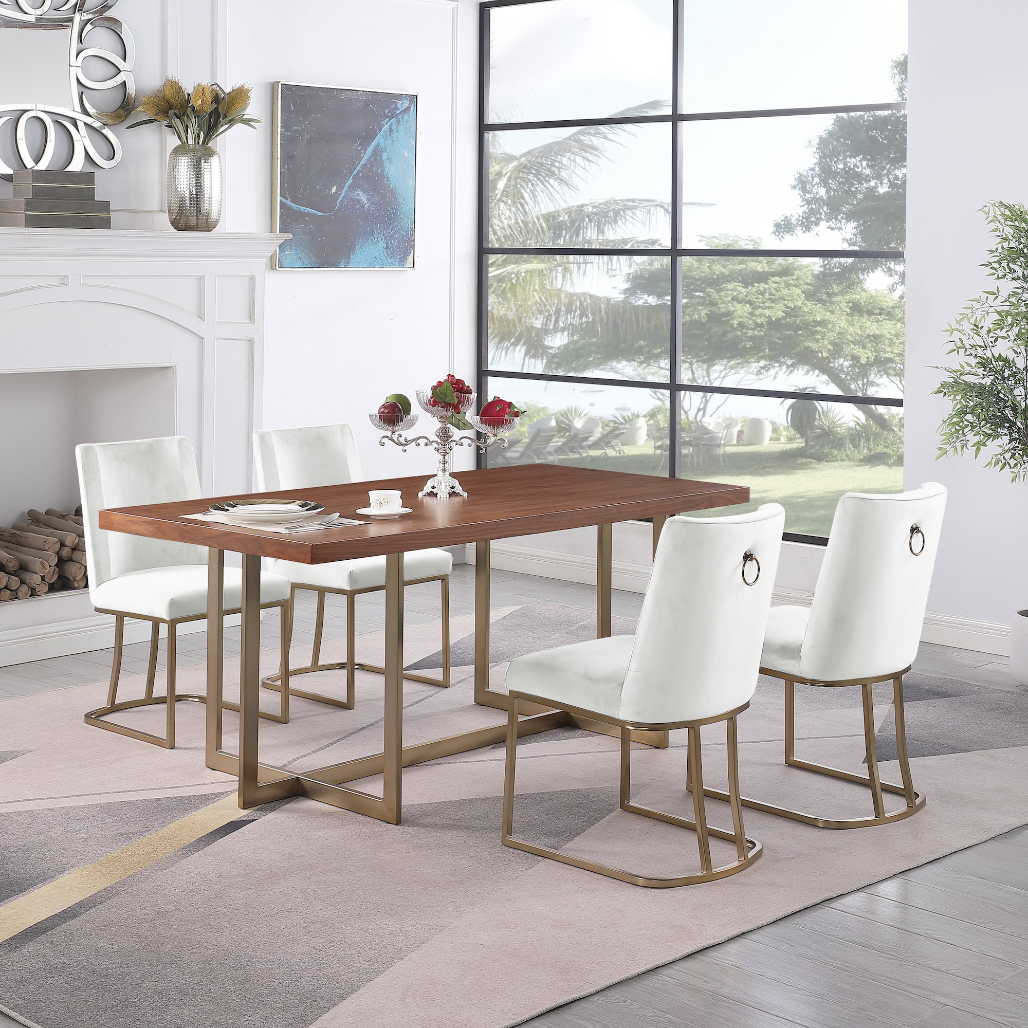 Luxury Velvet Dining Chairs Set of 2 - Modern Upholstered Side Chairs with Gold Metal Legs, White - Perfect for Kitchen, Dining Room & Home Decor