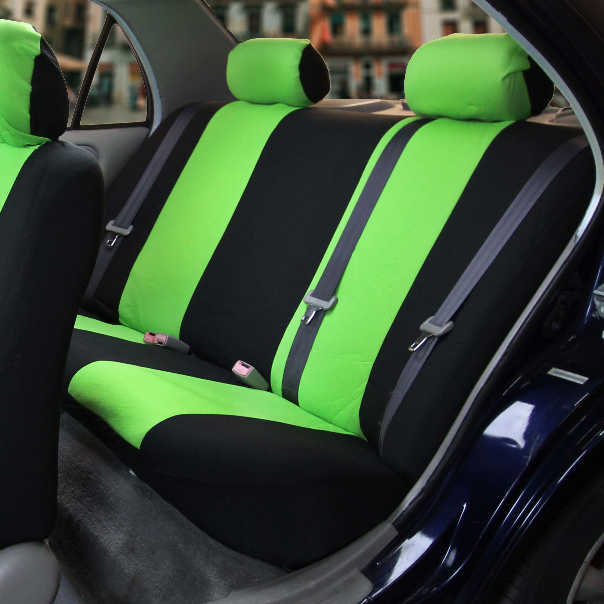 Universal Car Seat Covers Full Set - Green Flat Cloth Bench Protector for Vans, Trucks & SUVs - Durable Interior Accessories