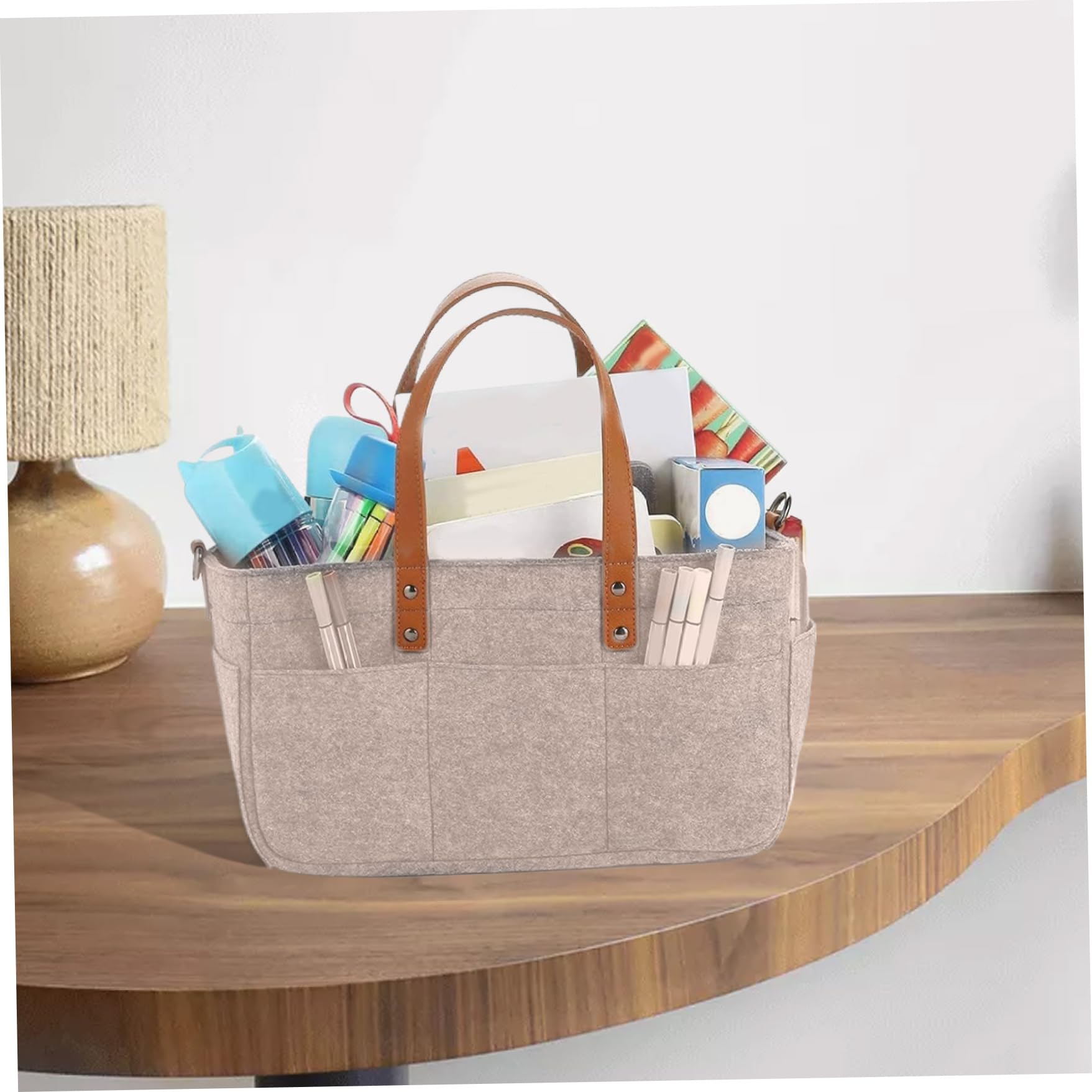 Portable Baby Diaper Caddy Organizer - Foldable Nursery Storage Bag for Diapers, Wipes & Baby Essentials | Khaki Felt Changing Table Organizer | Perfect for Nursery, Travel & On-the-Go Parents