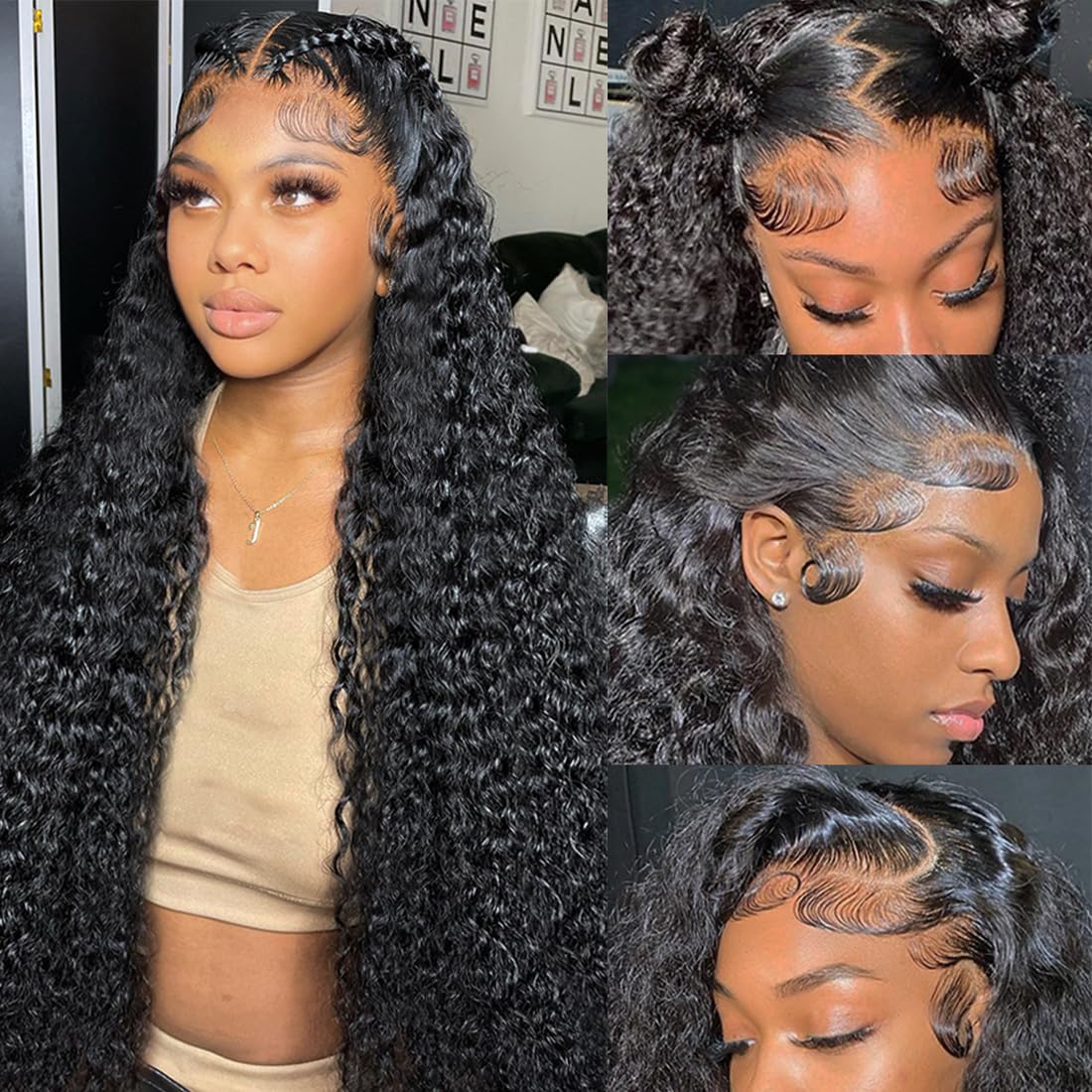 13x6 Deep Wave Lace Front Wigs - Glueless Human Hair Wigs with Pre Plucked Hairline, 180% Density Brazilian Virgin Hair, Wet & Wavy Curly Wigs for Black Women (28 Inch, Natural Black) - Perfect for Daily Wear, Parties, Weddings & Special Occasions