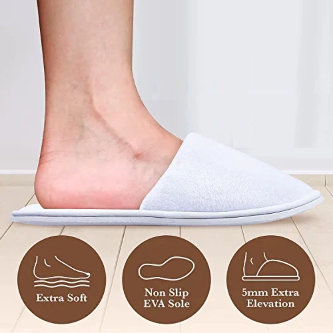 Doberyl Women's Disposable Terry Cloth Slippers for Spa, Salon, Hotel, Hospital, Travel & Home Use - Soft White Close-Toe Slippers (One Size Fits Most, Pack of 5) | Perfect for Guests, Pedicures & Relaxation