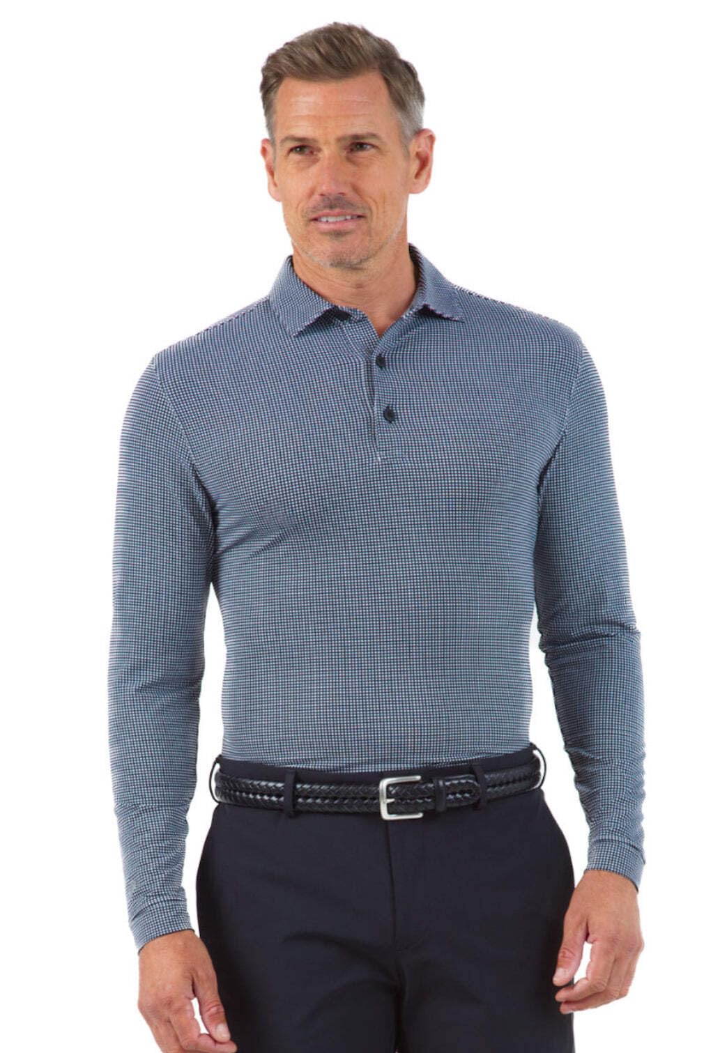 IBKUL Men's Cooling UPF 50+ Sun Protective Polo Shirt with Icefil Technology - Long Sleeve Athletic Performance Top for Golf, Running & Outdoor Activities