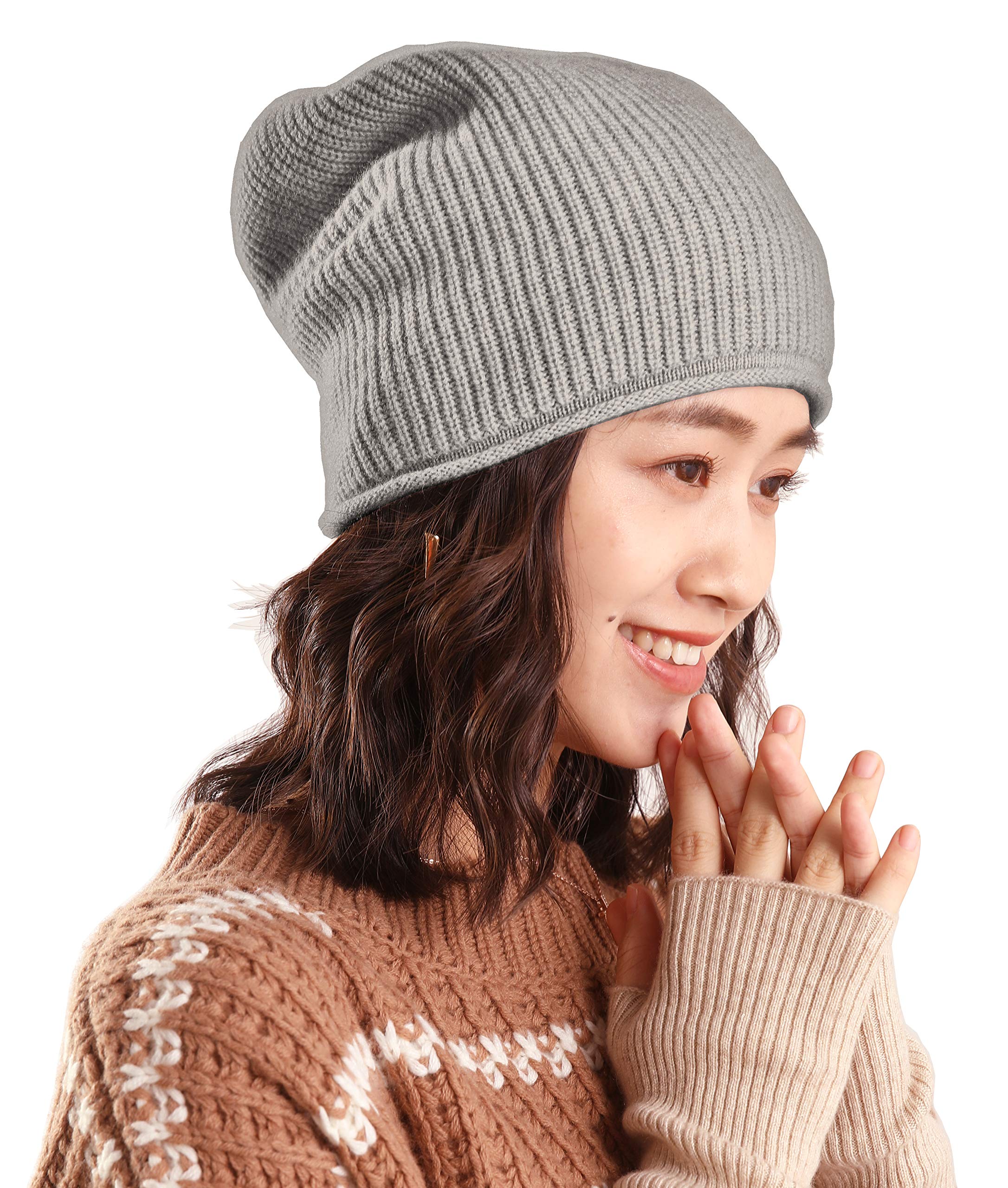100% Pure Cashmere Slouchy Beanie for Women - Soft Winter Knit Hat - Cozy & Warm Cashmere Beanie for Cold Weather, Outdoor Activities & Fashion Accessory