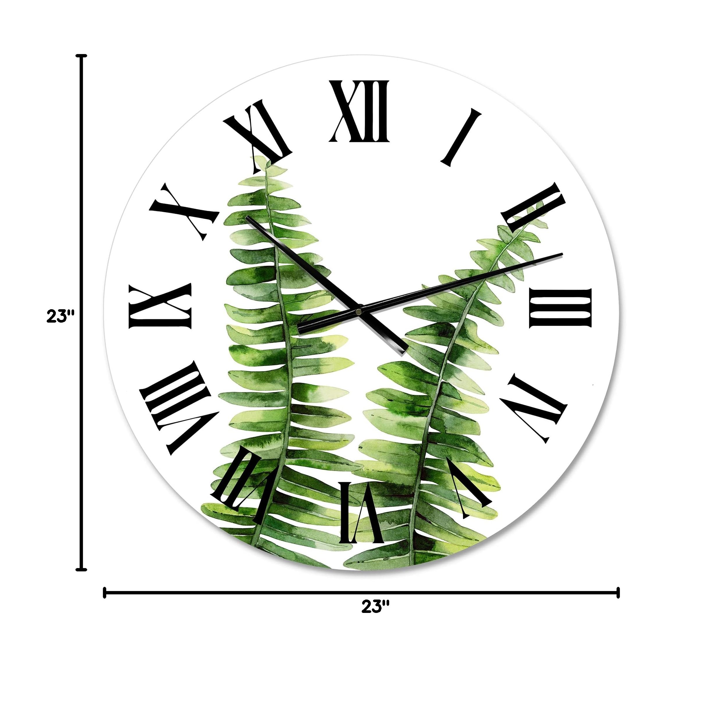 DesignQ Tropical Wall Clock 'Fern Plant in Green Botanical Detail' - Large Floral & Botanical Wall Clock for Home, Office, Kitchen Decor | Perfect for Living Room, Bedroom & Indoor Spaces