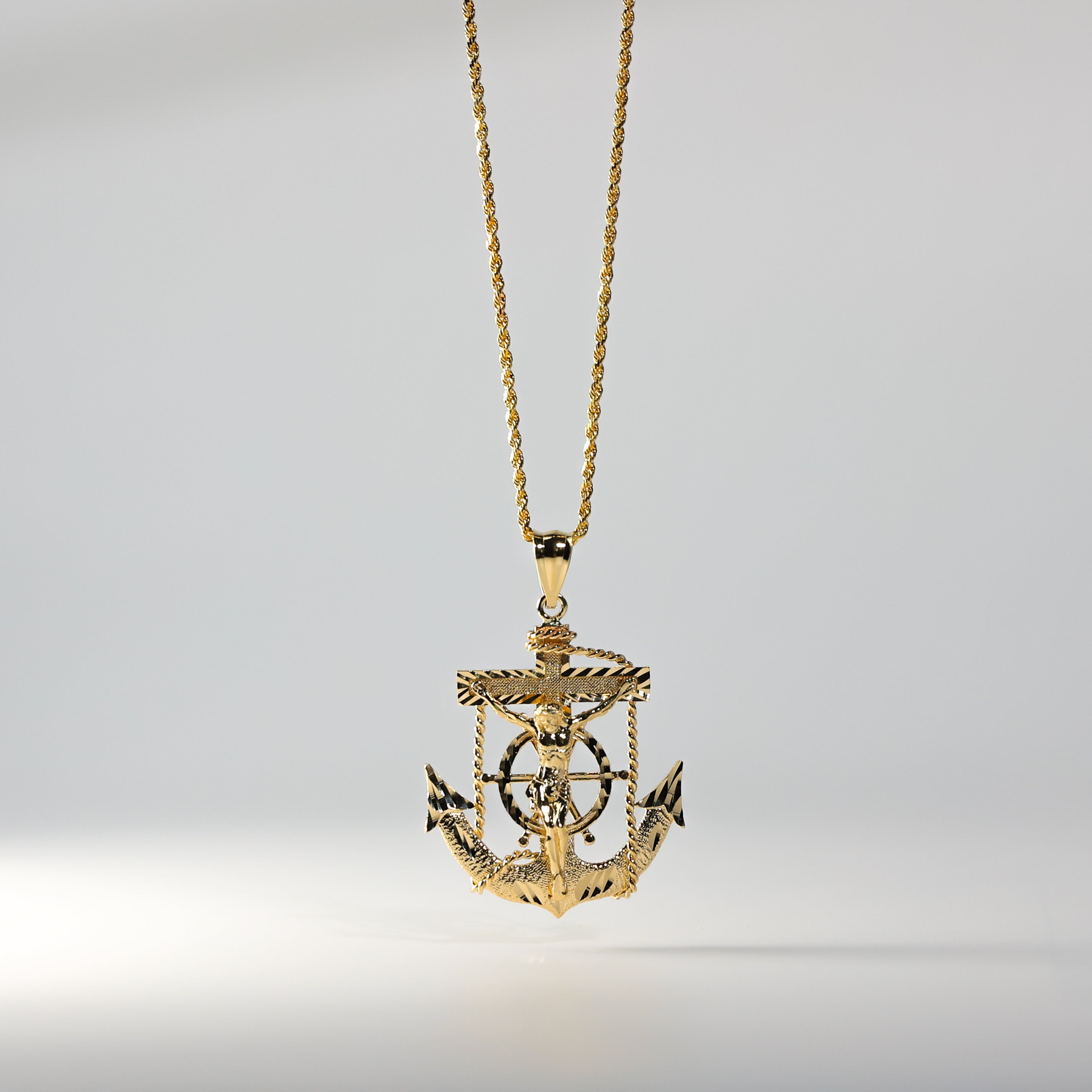 1223 Gold Large Mariner Crucifix Anchor Pendant Necklace - Religious Jewelry for Men & Women - Perfect for Gifts, Baptism, and Everyday Wear