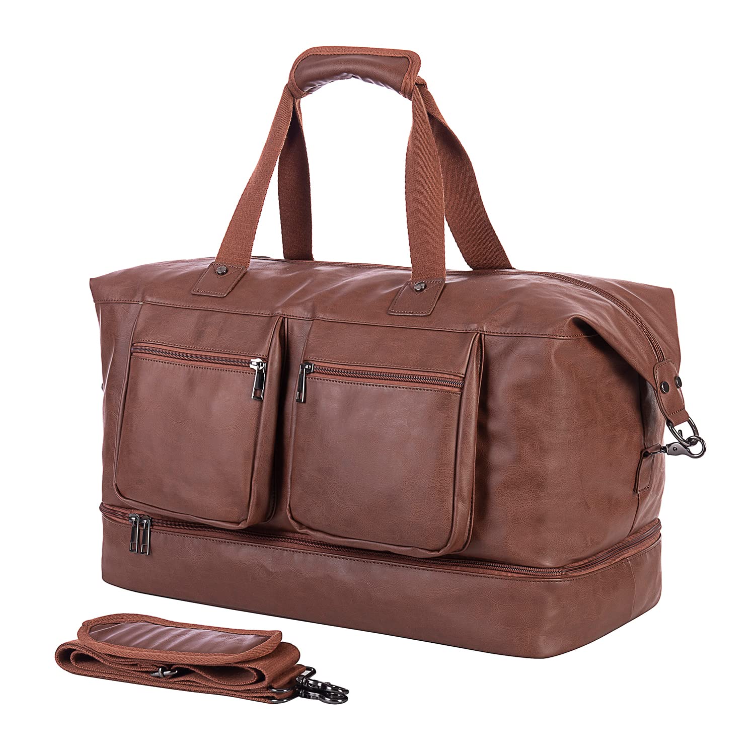 Premium Leather Travel Duffle Bag for Men & Women - Large Carry-On Weekender Overnight Bag with Tote Handle - Perfect for Gym, Business Trips & Weekend Getaways