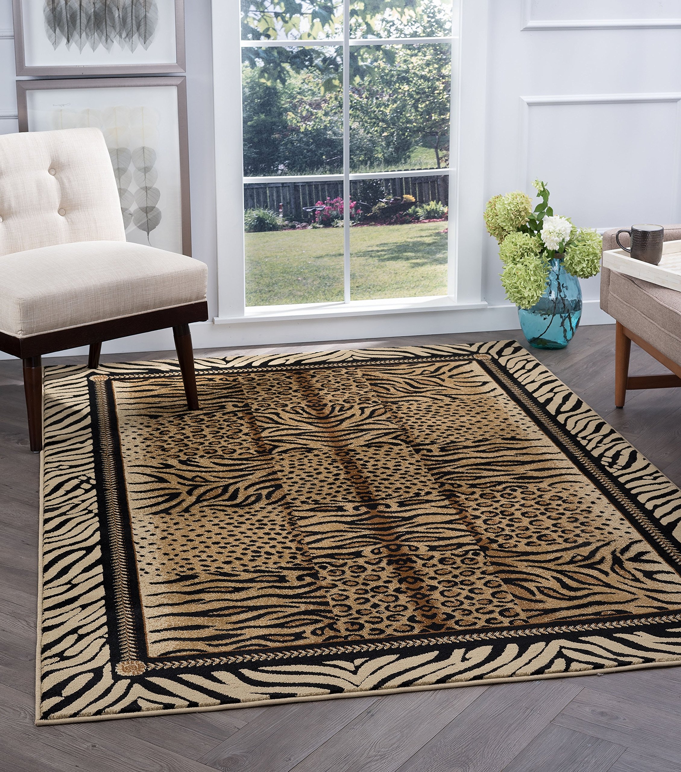 Savannah Contemporary Animal Beige Rectangle Area Rug 5' x 7' - Modern Neutral Living Room Rug for Home Decor, Bedroom, Office