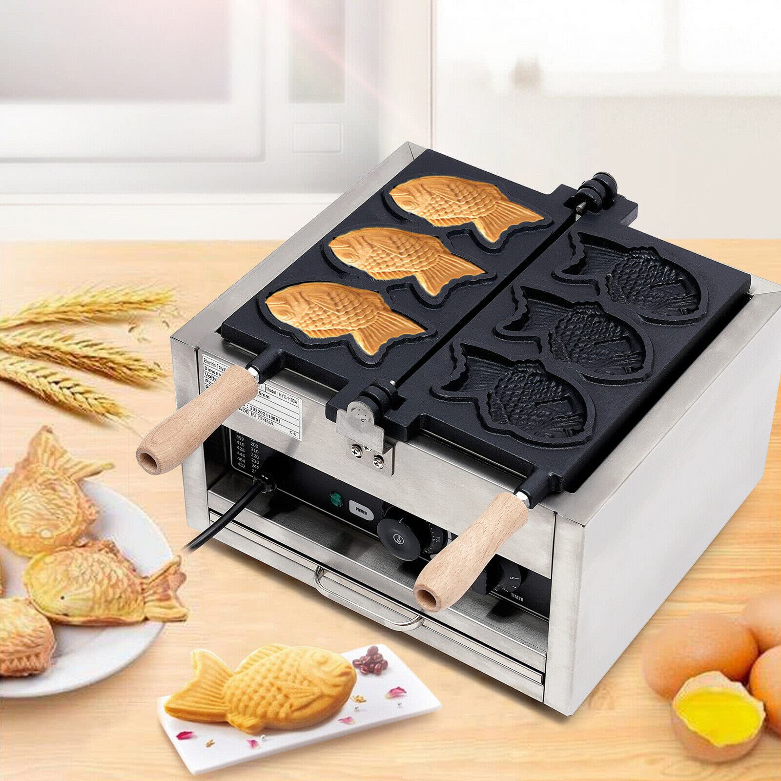 Non-Stick 3 Grid Taiyaki Waffle Maker - 1500W Electric Fish Shaped Cake Maker for DIY Desserts | Perfect for Home Breakfast, Party Snacks & Kids Treats