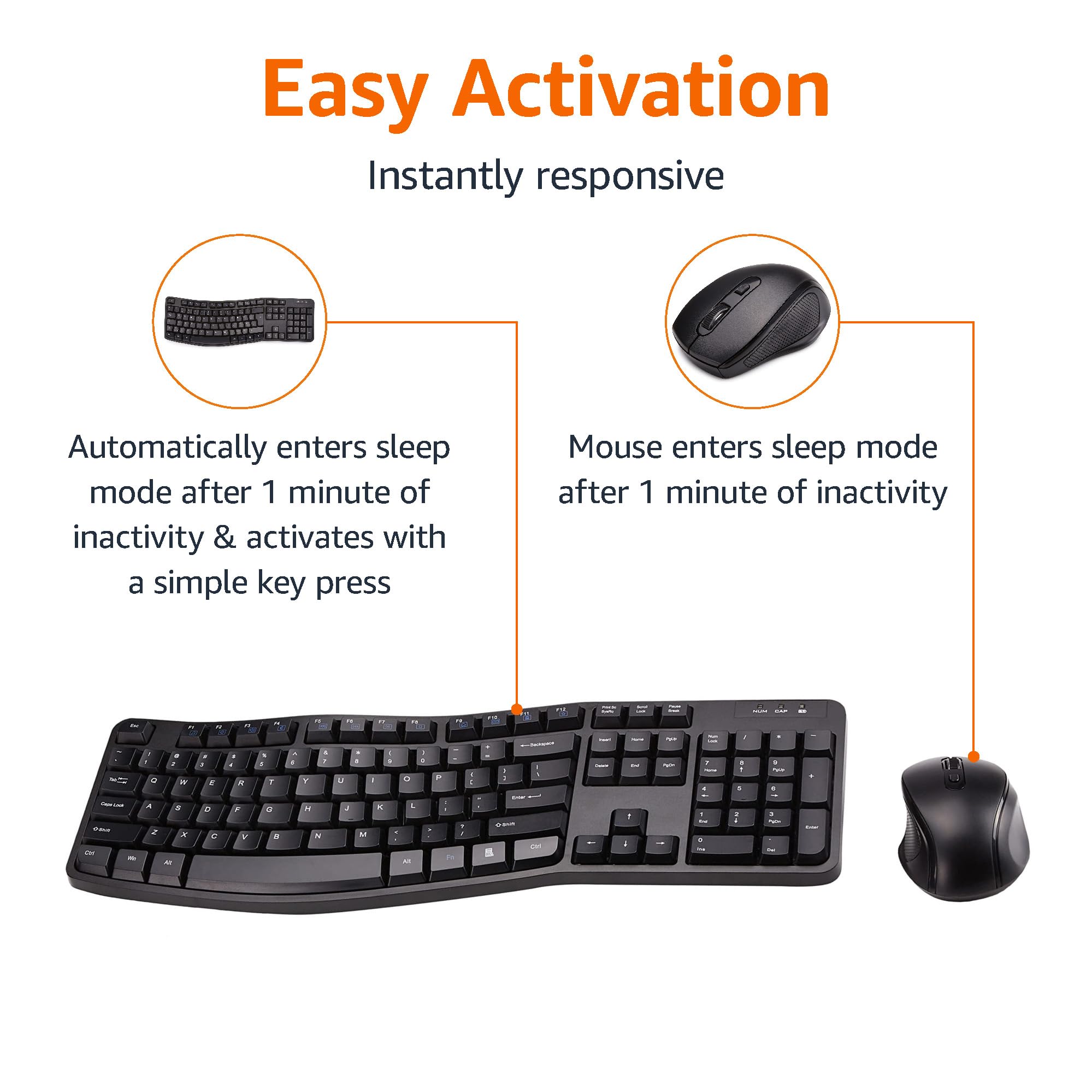 Amazon Basics Ergonomic Wireless Keyboard and Mouse Combo - 2.4GHz USB for PC & Laptop - Right-Handed Design (Black) | Perfect for Office Work, Gaming & Long Typing Sessions