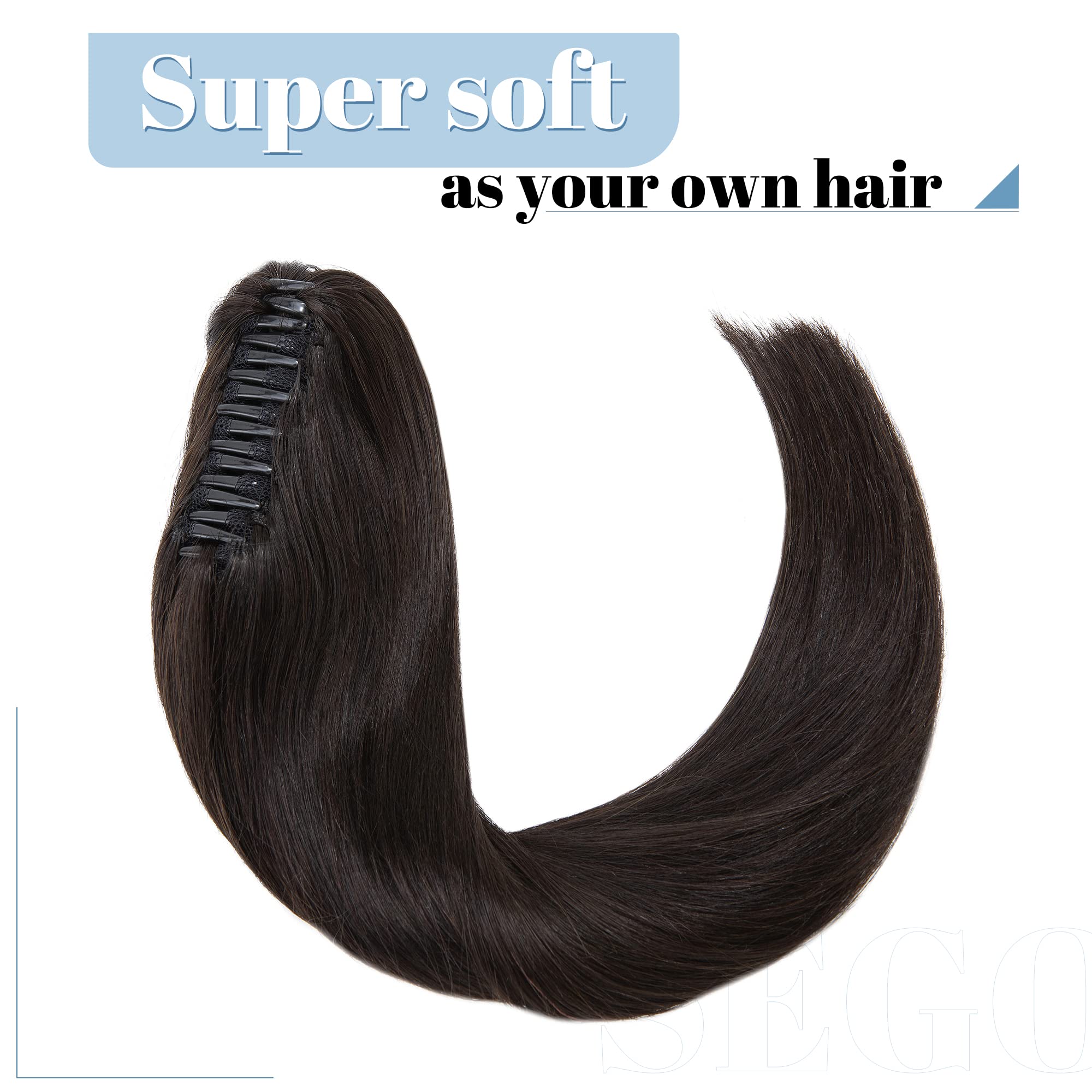 SEGO Human Hair Clip-in Ponytail Extension - 18 Inch Long Straight Real Hair Ponytail for Women (Natural Black, 115g) - Perfect for Parties, Weddings & Everyday Styling