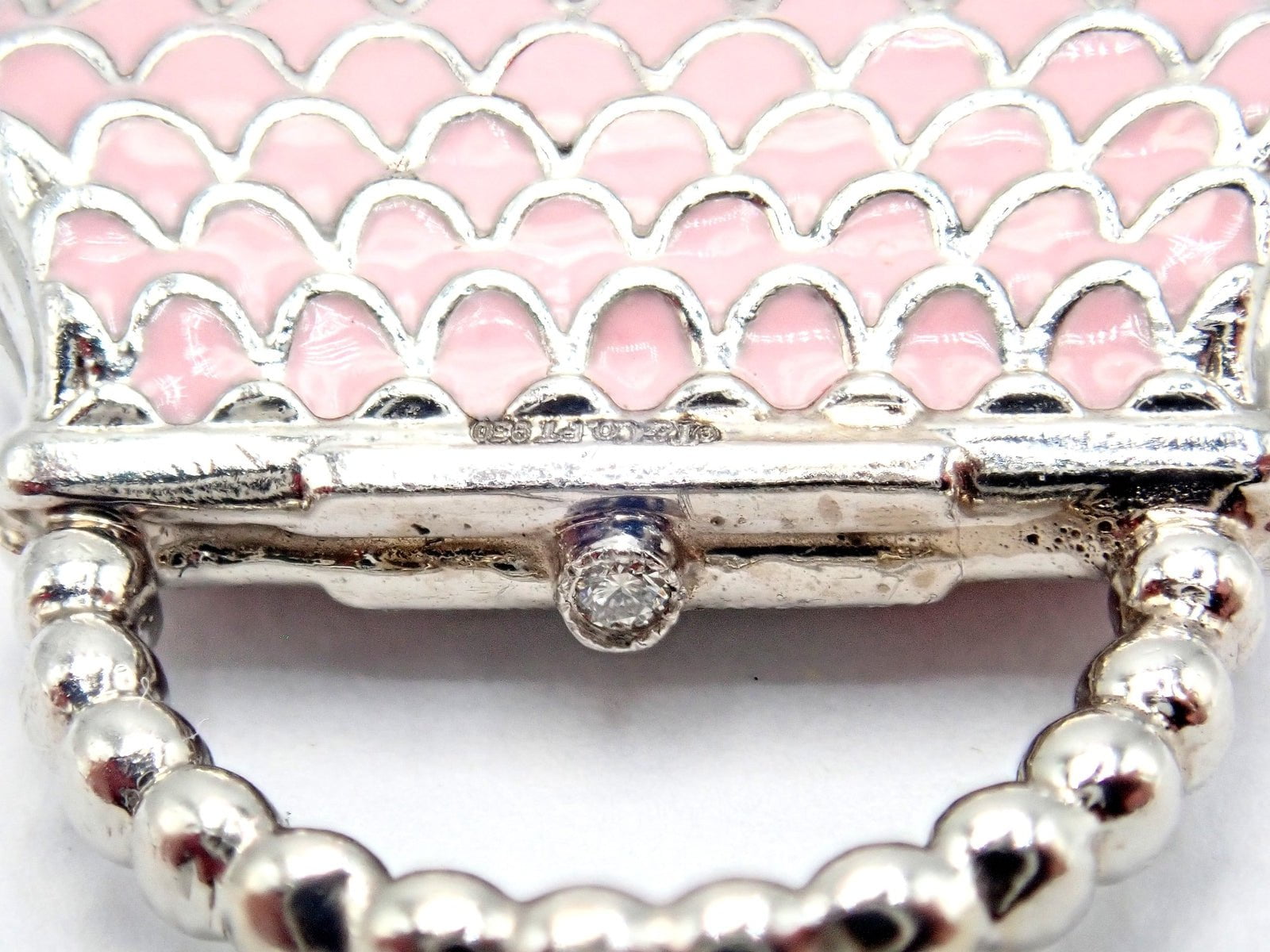 Tiffany & Co. Platinum Pink Enamel Diamond Handbag Charm Pendant - Elegant Jewelry Accessory for Luxury Bags & Purses