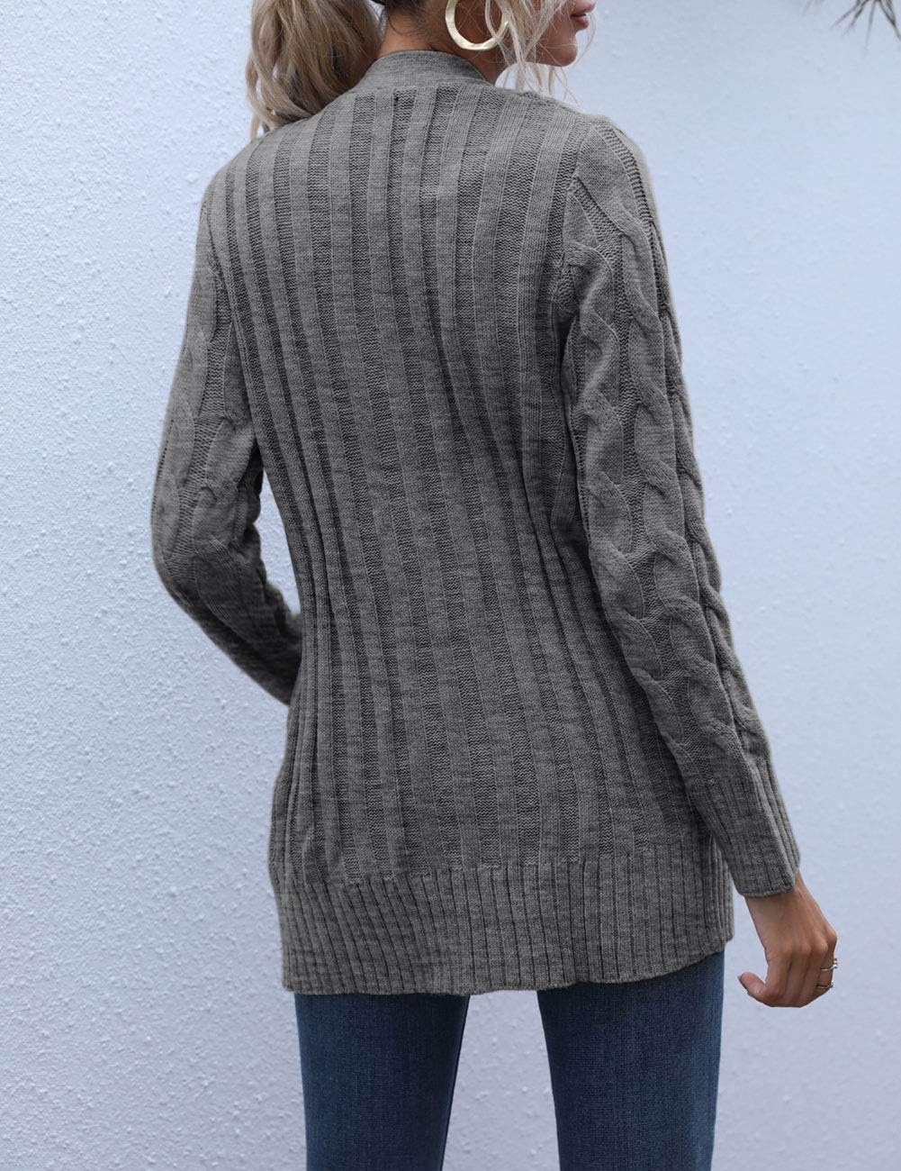 MEROKEETY Women's 2025 Fall Long Sleeve Cable Knit Sweater Cardigan - Open Front Button Loose Fit Outerwear for Casual Wear, Office & Autumn Outfits