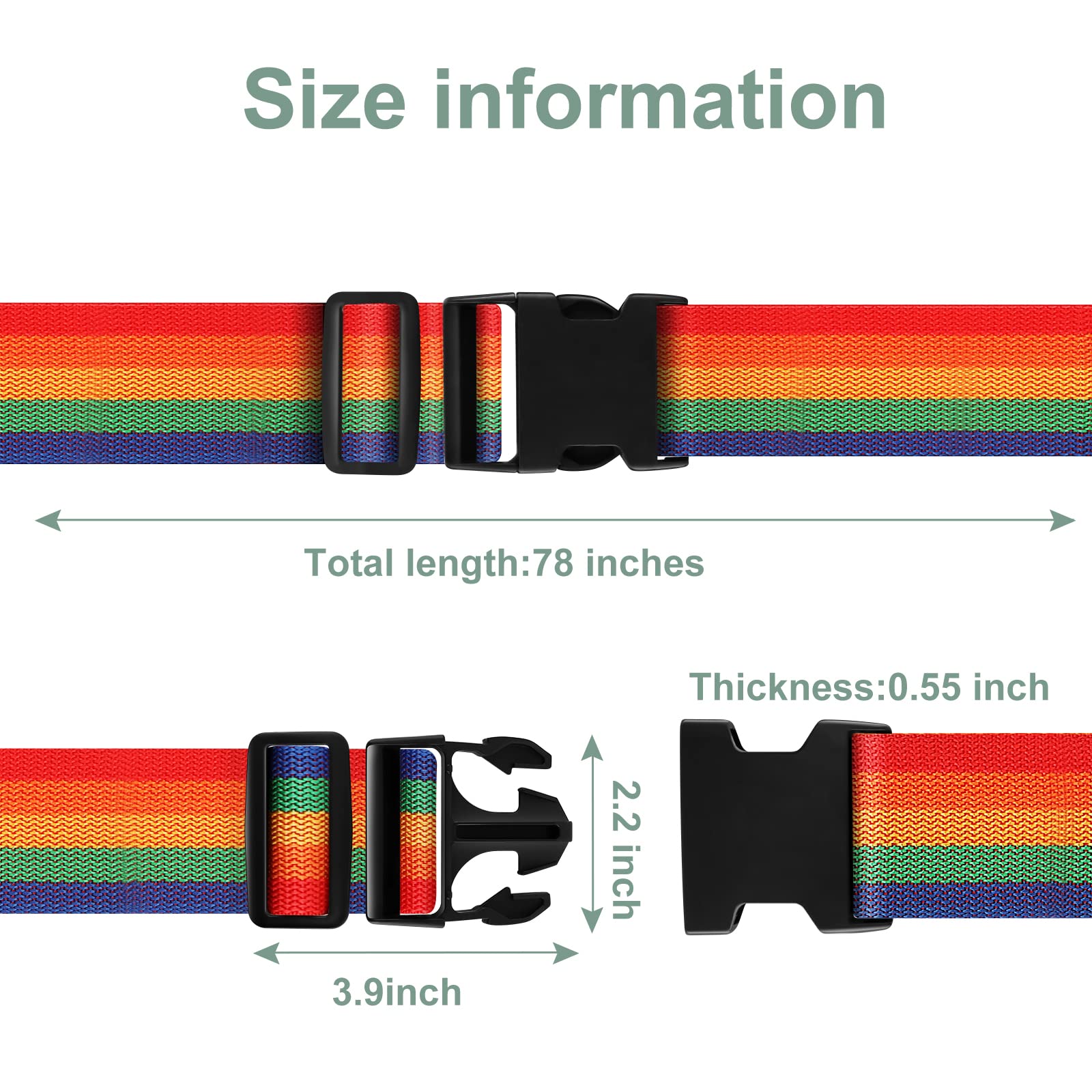 4-Pack Adjustable Luggage Straps with Name ID Card - Wide Travel Secure Belt for Suitcases, Quick-Release Buckles & Rainbow Colors - Perfect for Air Travel, Cruise Vacations & Train Trips