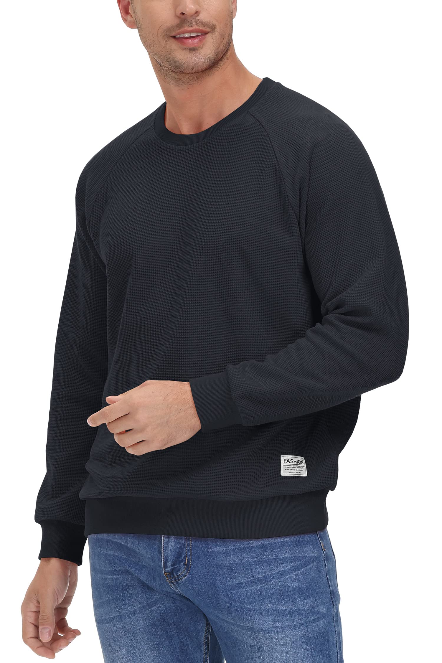 TACVASEN Men's Waffle Knit Crewneck Sweatshirt - Lightweight Long Sleeve Pullover for Casual Wear | Comfortable & Breathable for Everyday Use, Outdoor Activities, and Layering